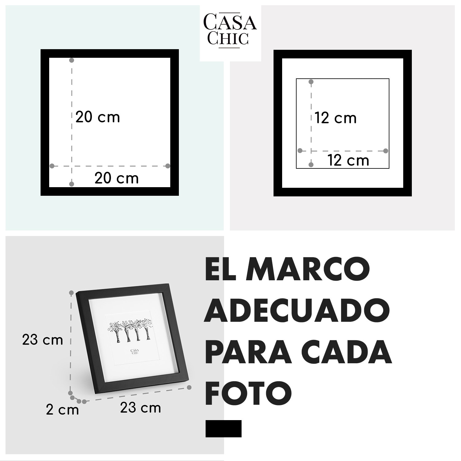 Marco de fotos Cannon cuadrado 20 x 20 cm fotos paspartú madera auténtica  Negro