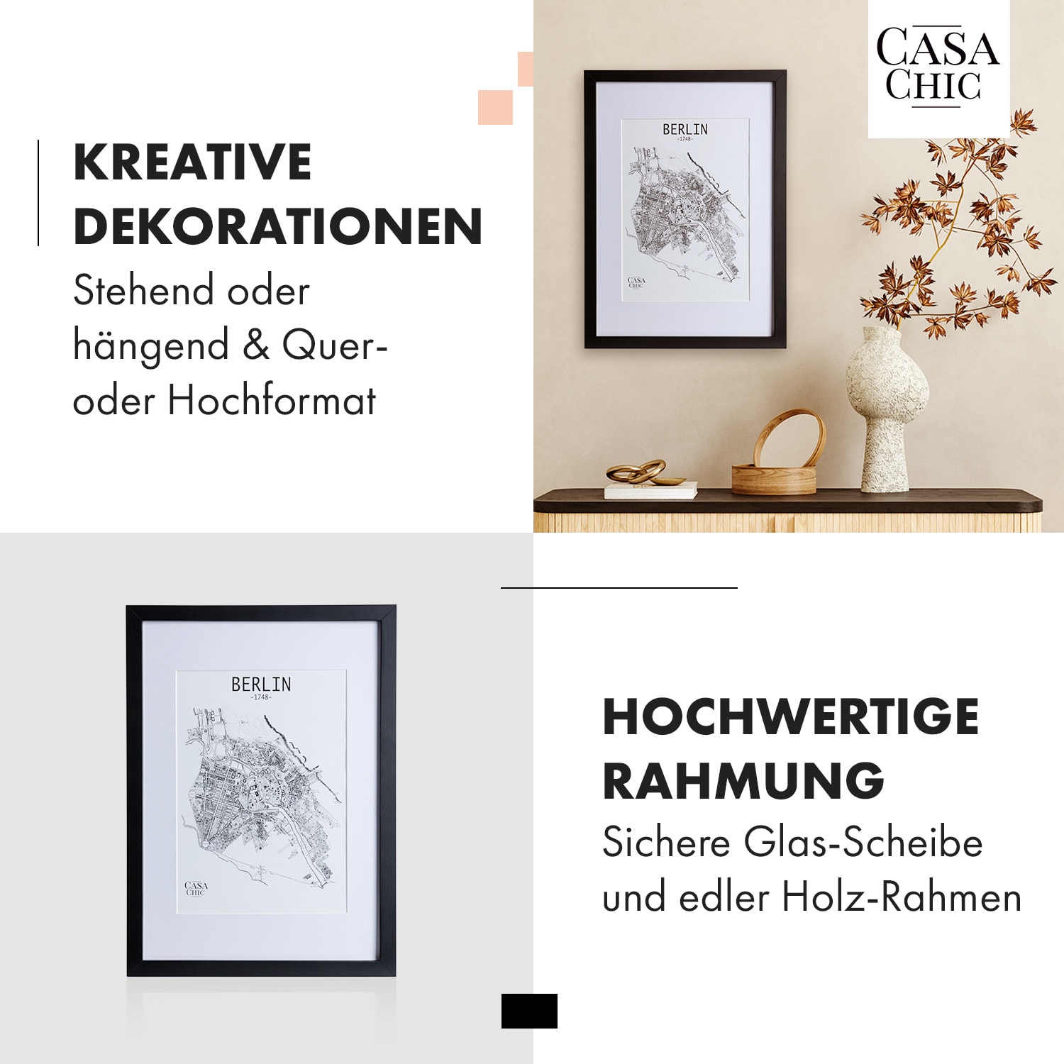 Bristol Bilderrahmen Glasscheibe A3 mit Passepartout A4 Echtholz