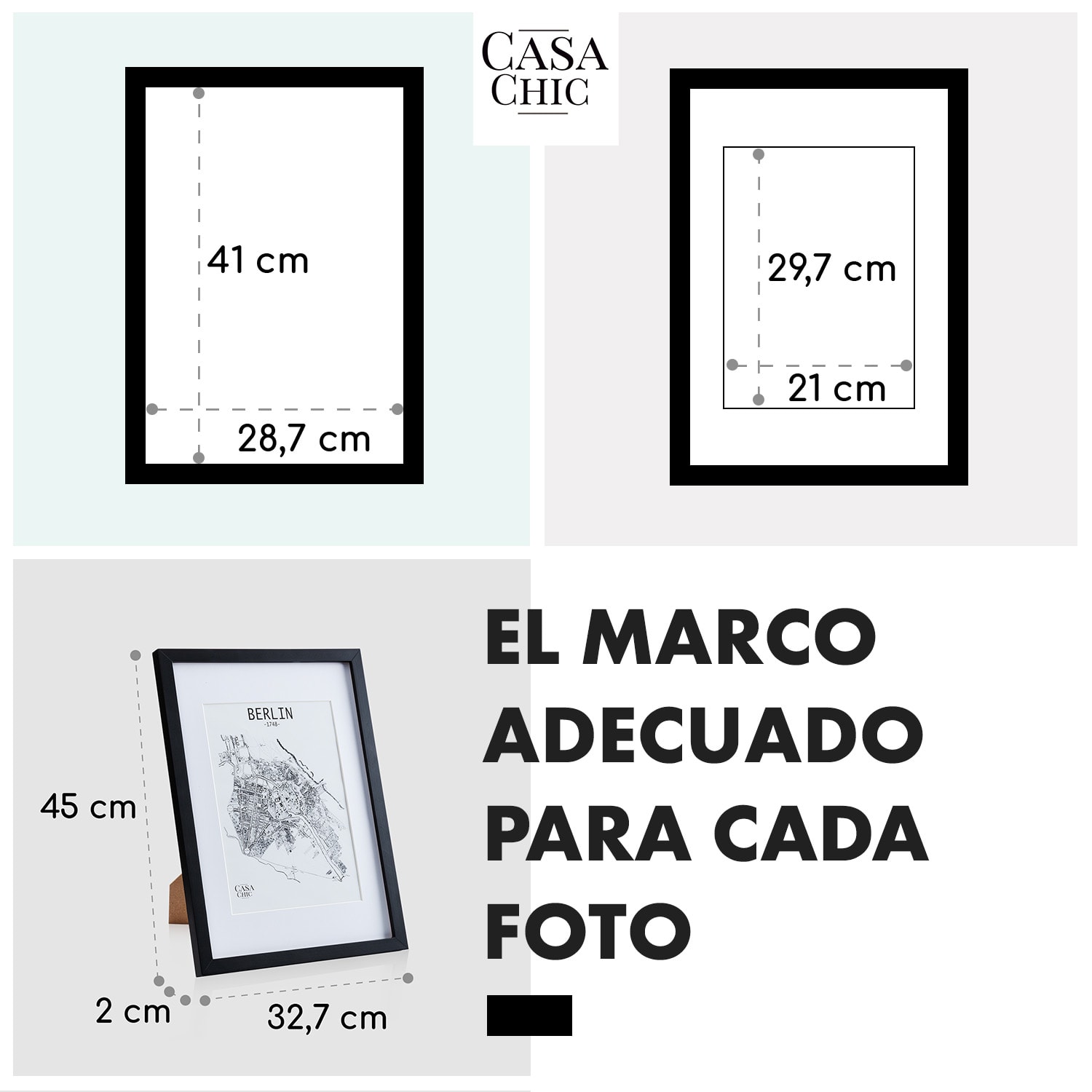 Marco de fotos Bristol cristal A3 con paspartú A4 madera auténtica Negro