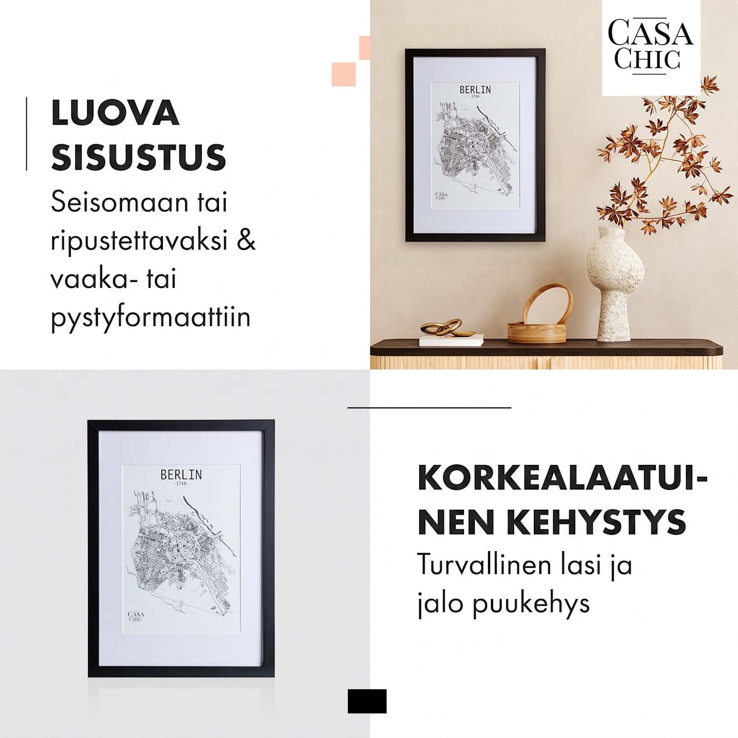 Bristol-valokuvakehys lasilevy A3 paspartuuri A4 aitoa puuta Musta