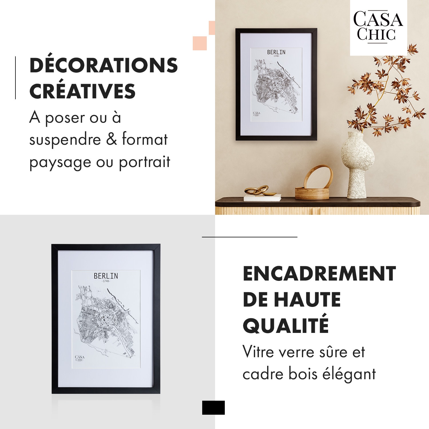 Cadre photo Bristol vitre A3 avec passe-partout A4 bois véritable 