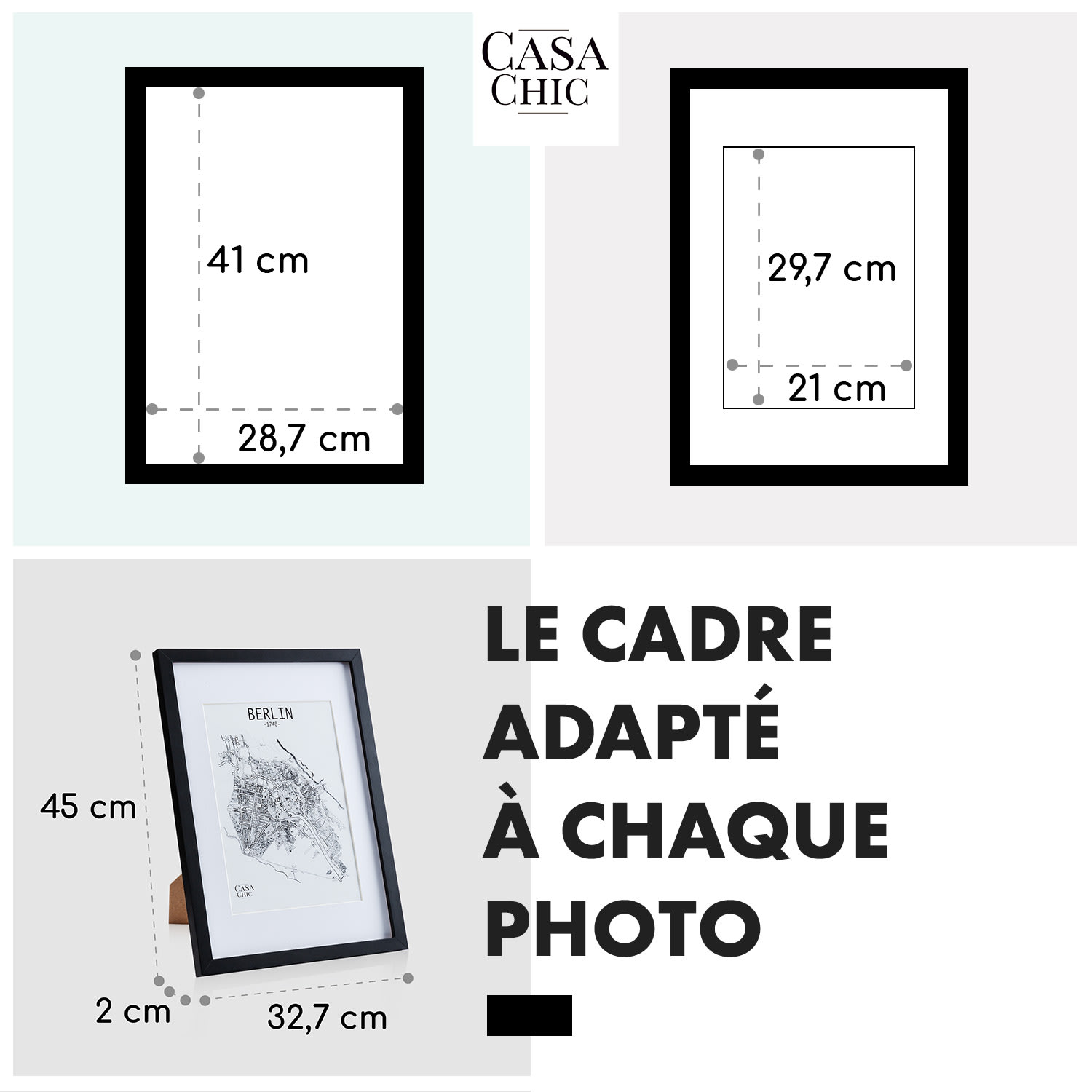 Cadre photo Bristol vitre A3 avec passe-partout A4 bois véritable 
