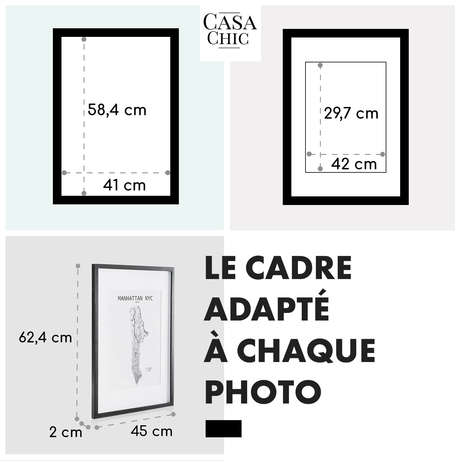 Cadre photo Bristol vitre A2 avec passe-partout A3 bois véritable