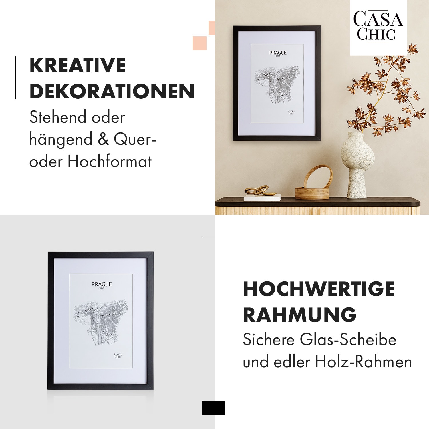 Bristol Bilderrahmen Glasscheibe 30 x 40 cm mit Passepartout Echtholz