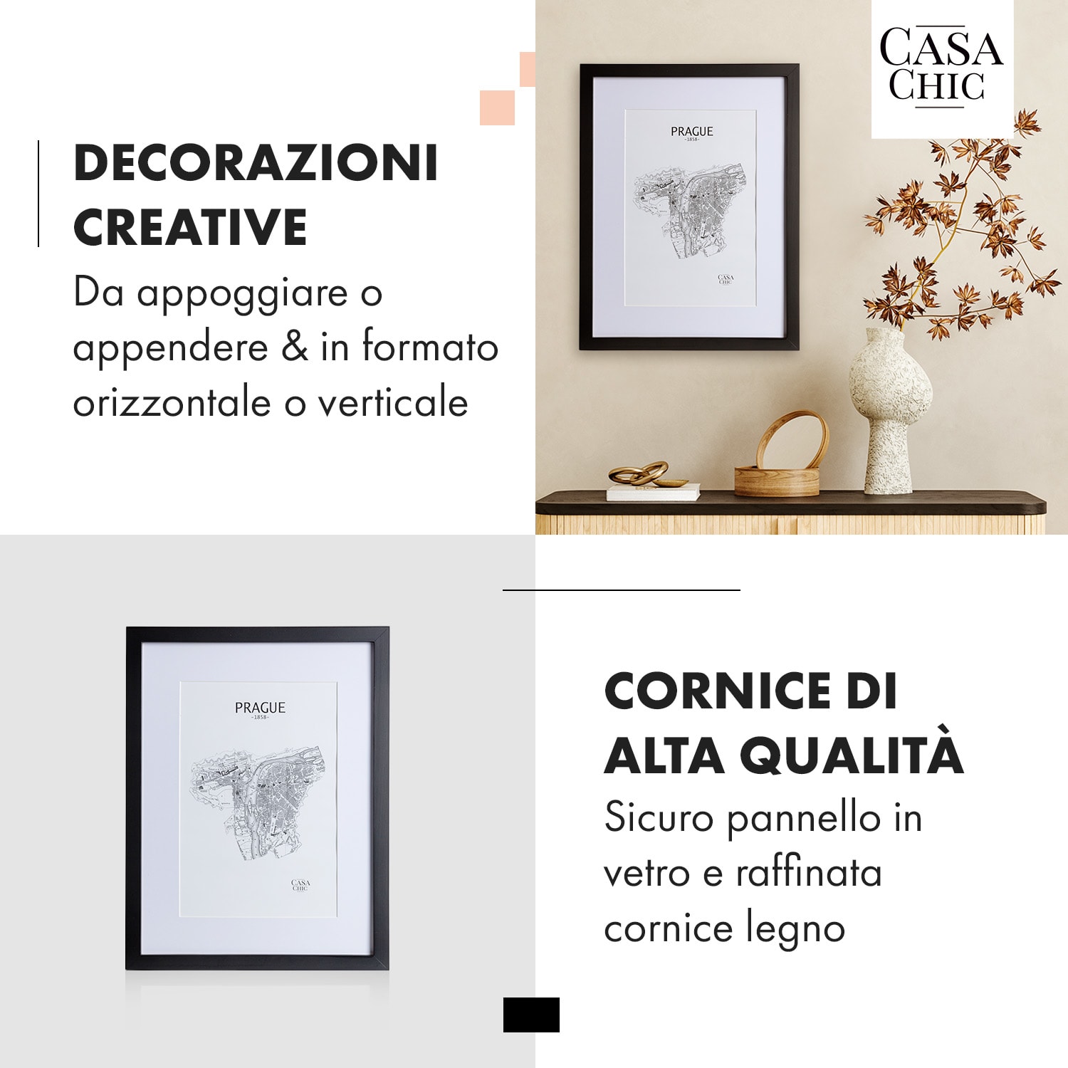 Cornice Bristol Pannello di vetro 30 x 40 cm con passepartout Legno  Nero