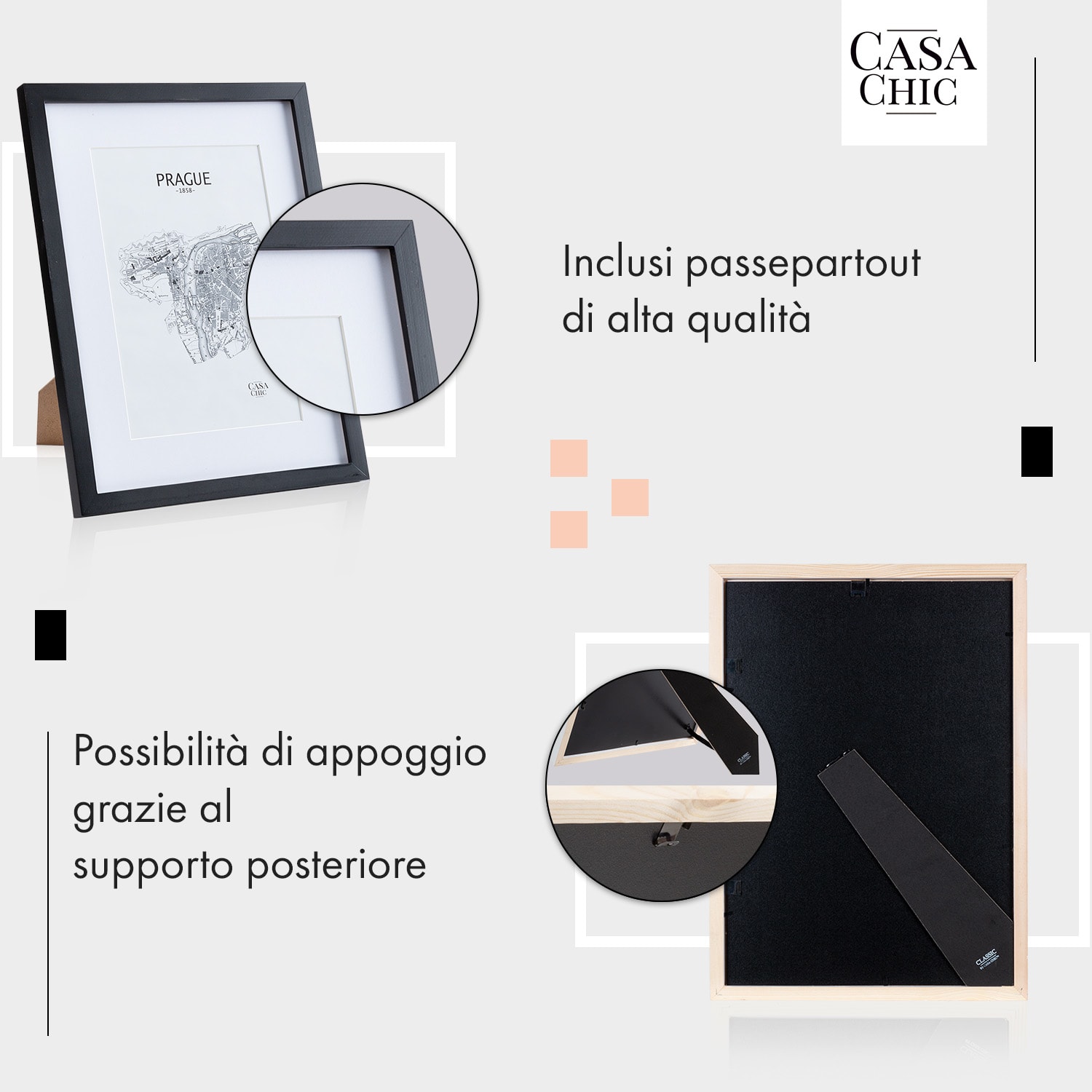 Cornice Bristol Pannello di vetro 30 x 40 cm con passepartout Legno  Nero