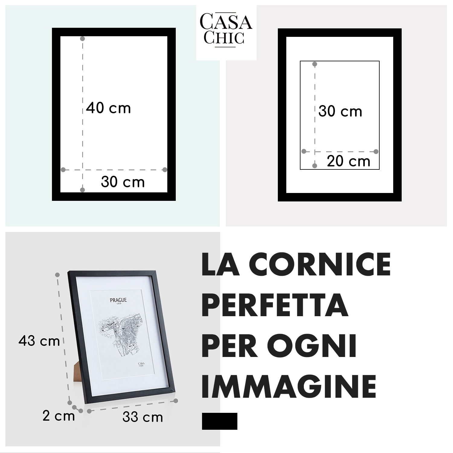 Cornice Bristol Pannello di vetro 30 x 40 cm con passepartout Legno  Nero