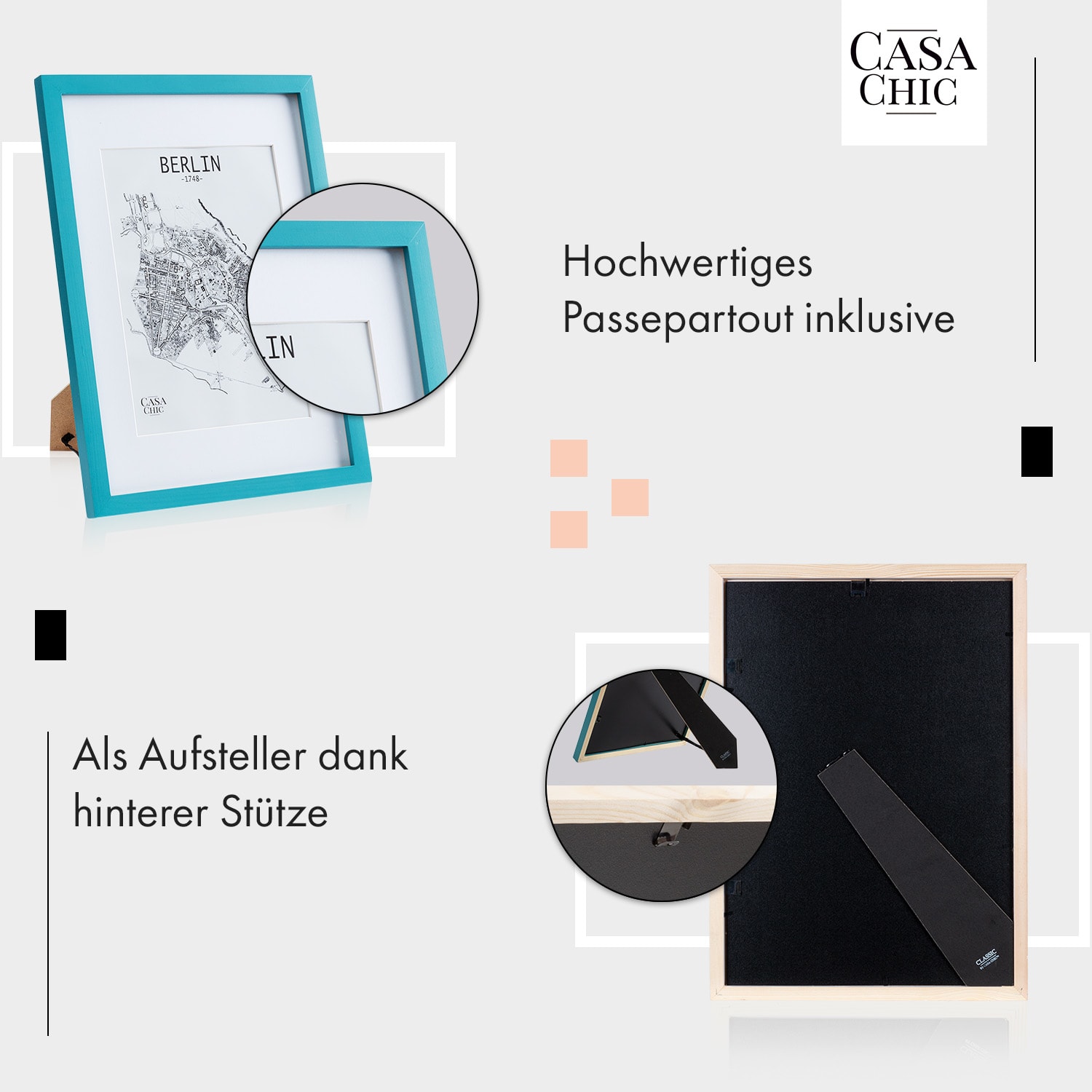 Finsbury Bilderrahmen rechteckig DIN A3 Fotos Passepartout   Plexiglas Türkis