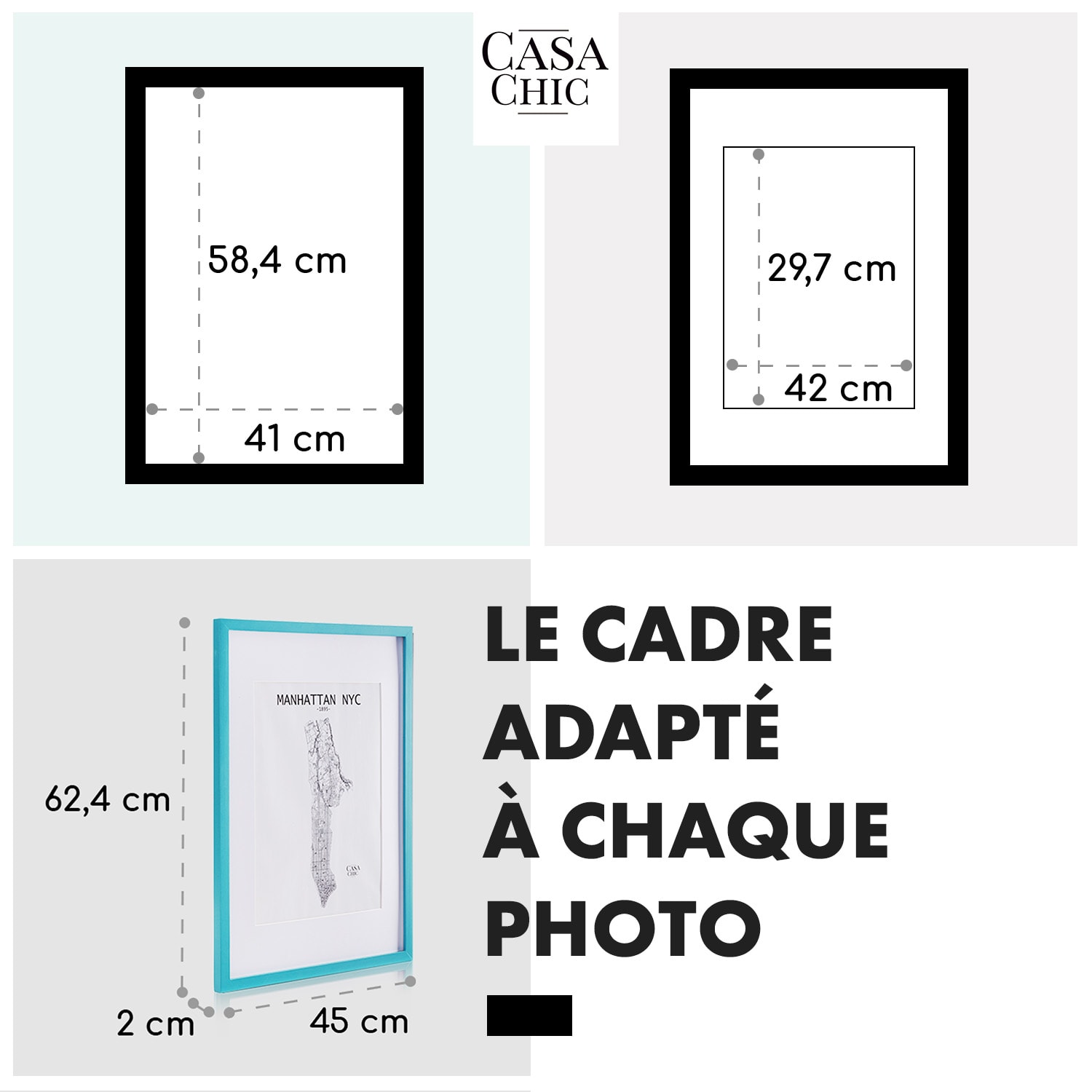 Finsbury Cadre photo rectangulaire DIN A2 Photos Passepartout Verre Turquoise