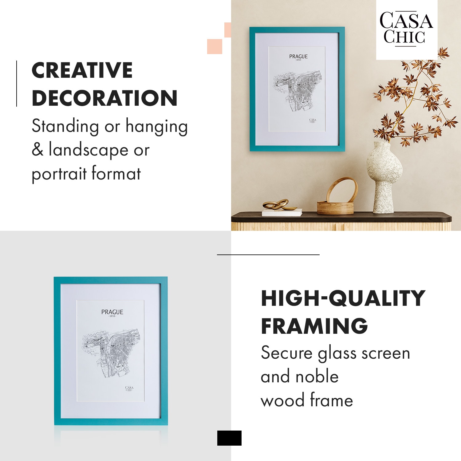 Finsbury, okvir za slike, pravokutni, fotografije 40 x 30 cm, nosač, staklo