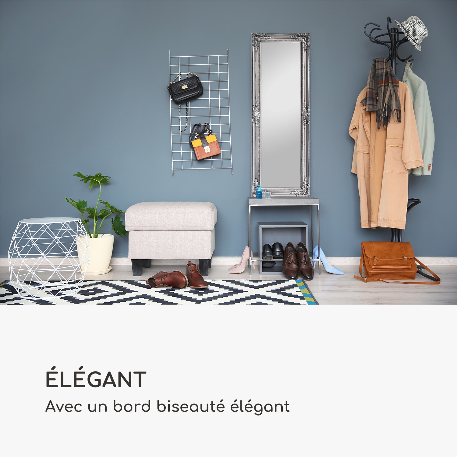 Ashford miroir sur pied cadre en bois massif rectangulaire 130 x 45 cm  