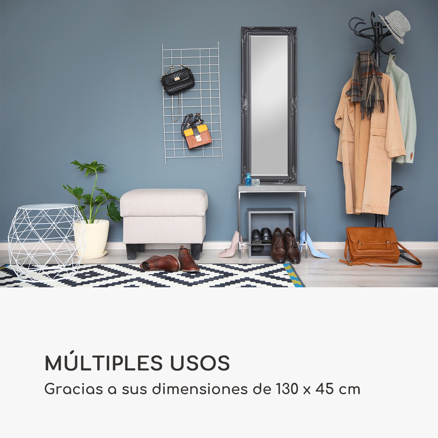 Ashford Espejo cuerpo entero marco de madera maciza rectangular 130 x 45 cm