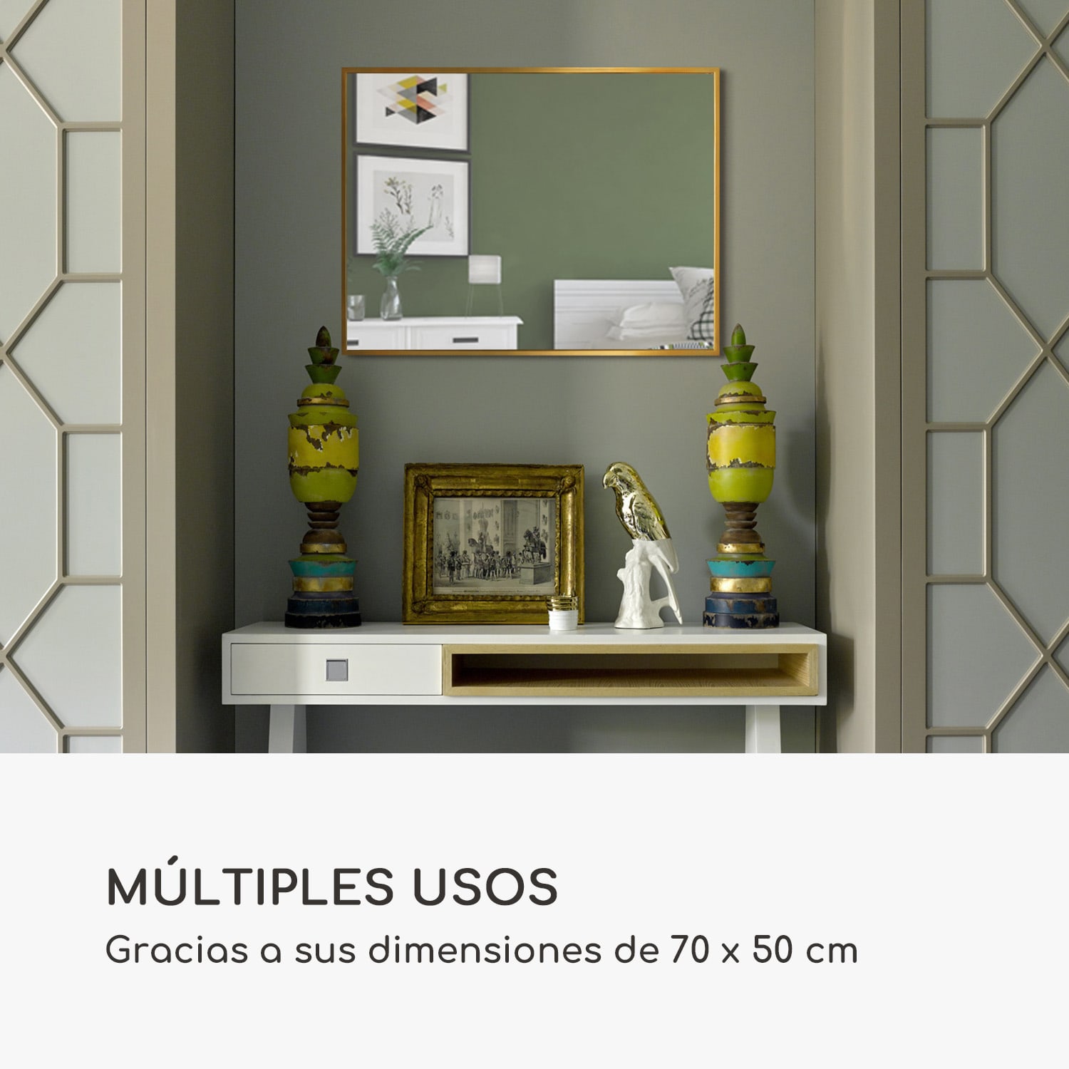 Espejo de pared Croxley Marco metálico Rectangular 70 x 50 cm Oro