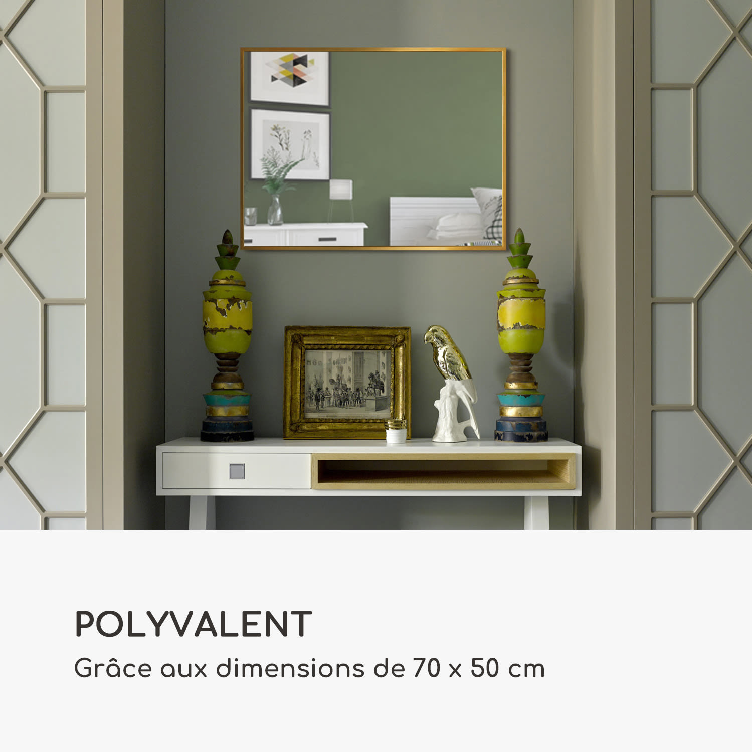 Croxley miroir mural cadre métallique rectangulaire 70 x 50 cm Doré