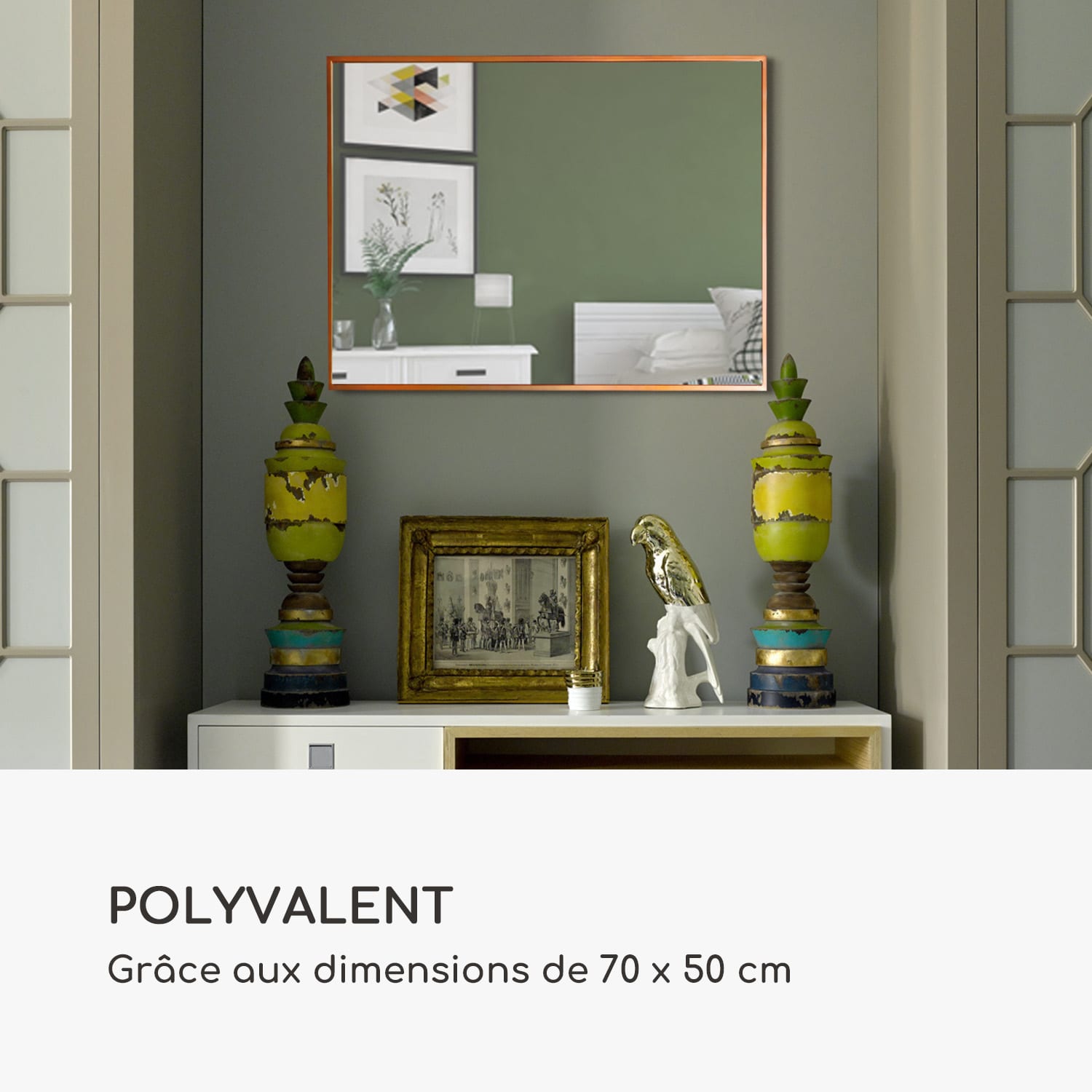 Croxley wandspiegel metalen lijst rechthoekig 70 x 50 cm Roségoud Metallic