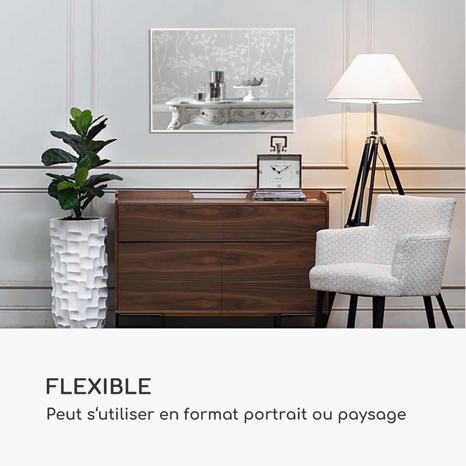 Croxley miroir mural cadre métallique rectangulaire 70 x 50 cm Blanc