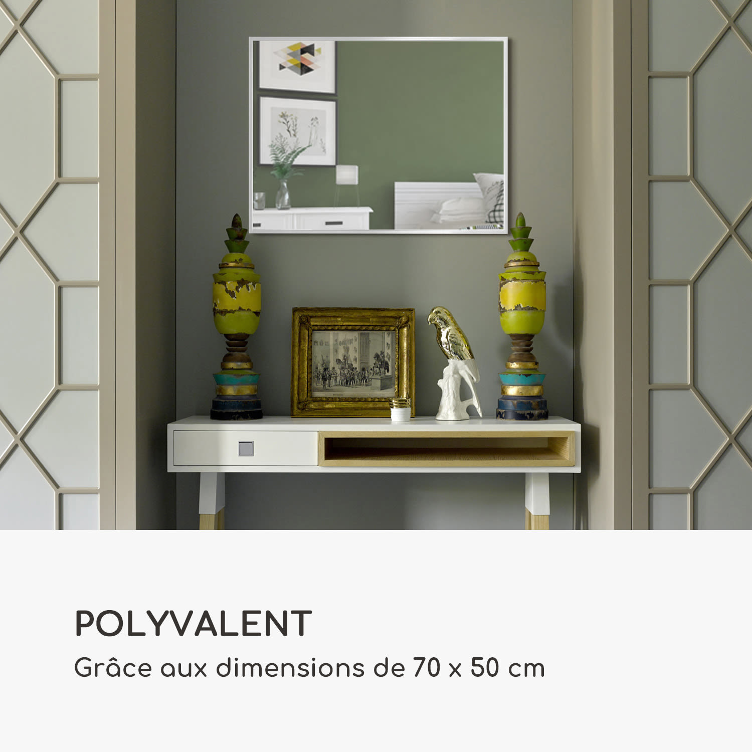 Croxley miroir mural cadre métallique rectangulaire 70 x 50 cm Blanc