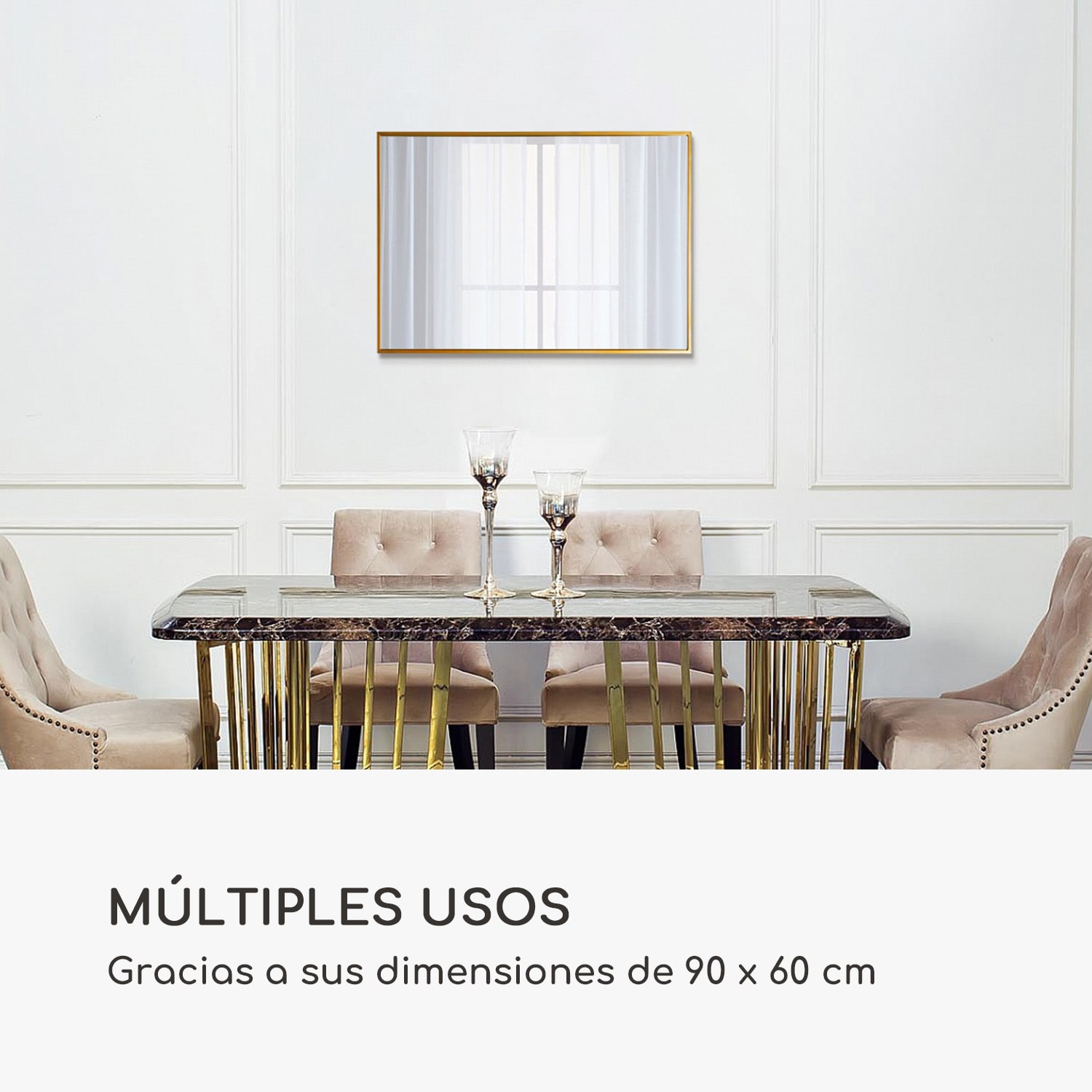 Espejo de pared Croxley Marco metálico Rectangular 90 x 60 cm  Oro