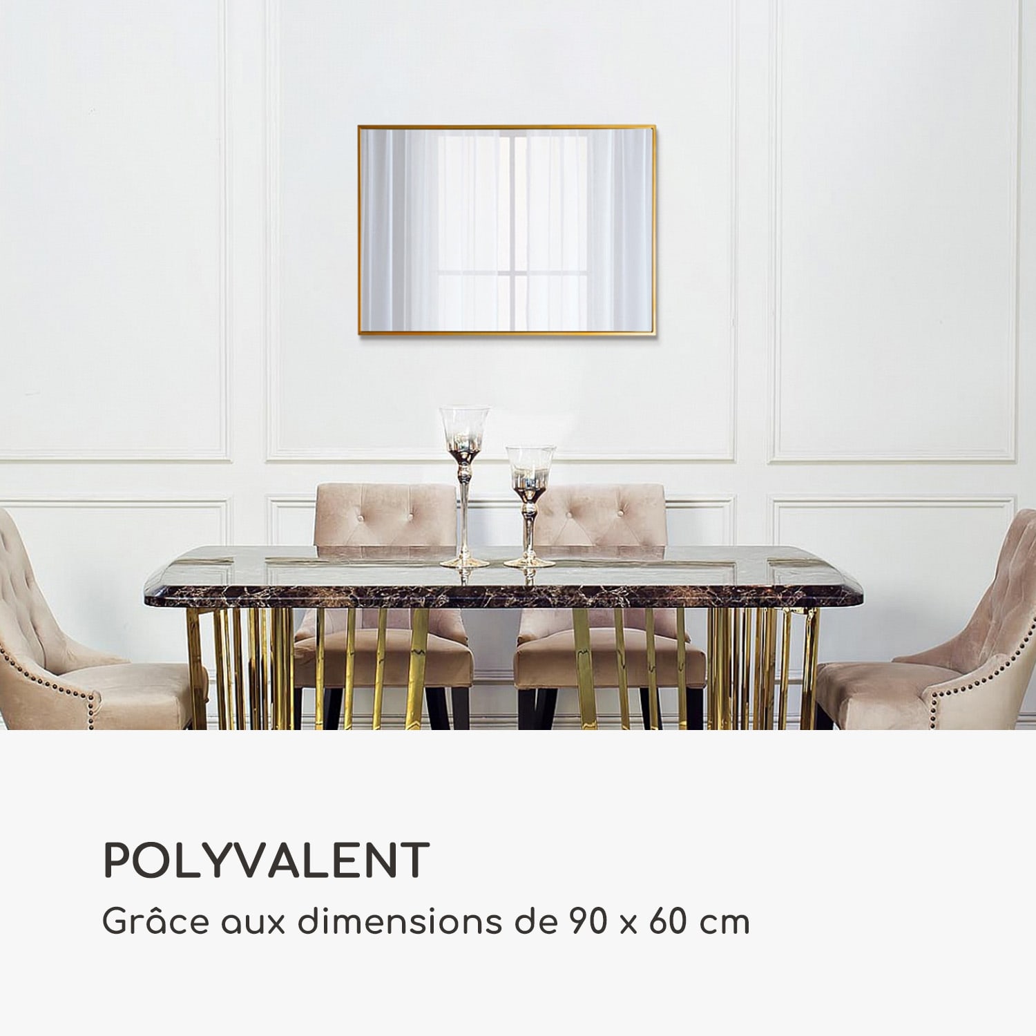 Croxley wandspiegel metalen lijst rechthoekig 90 x 60 cm  Goud