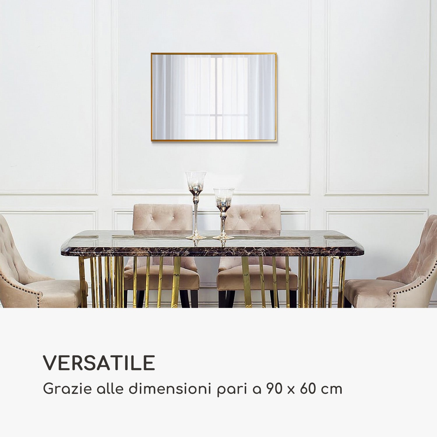 Croxley specchio da parete, cornice di metallo, rettangolare, 90 x 60 cm  