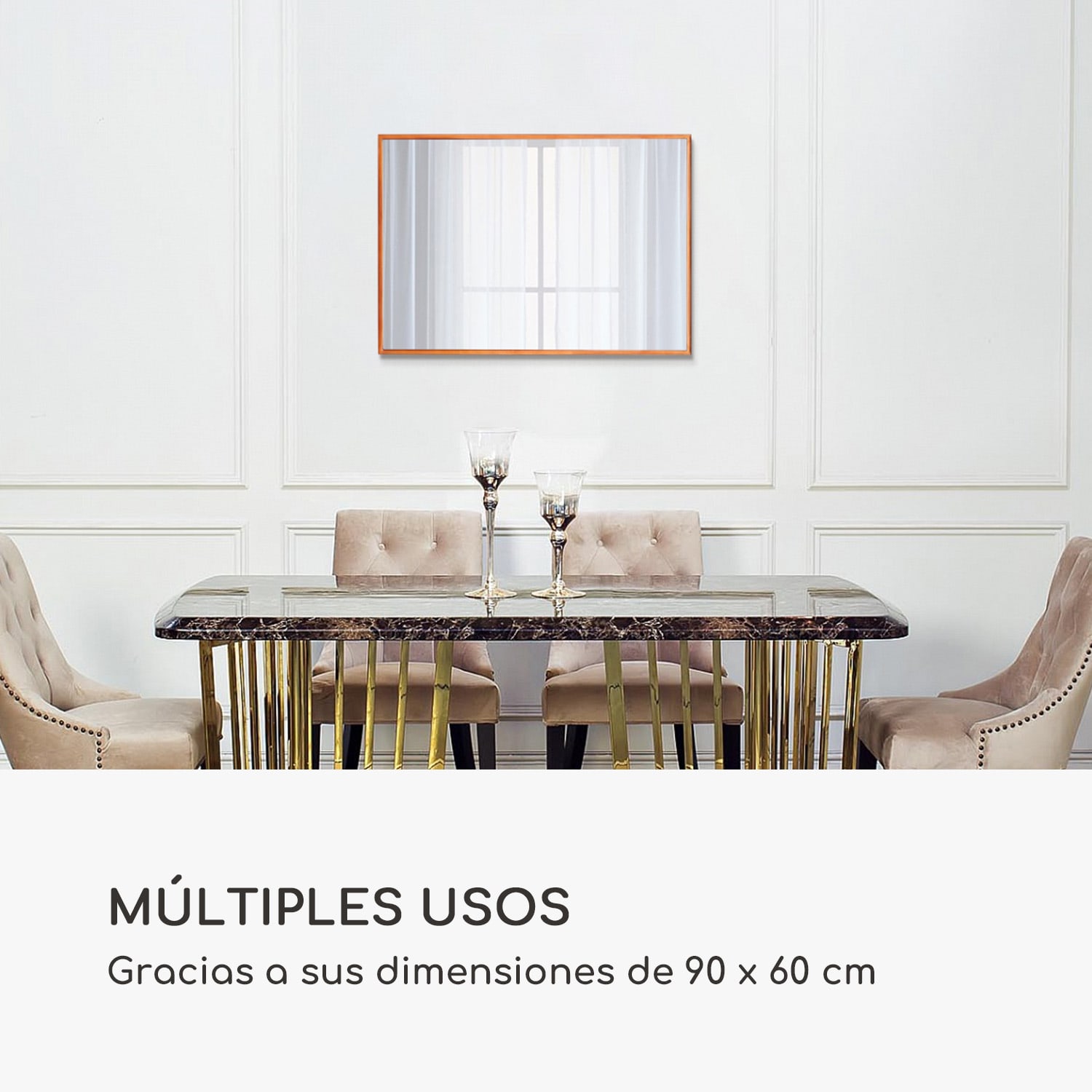 Espejo de pared Croxley Marco metálico Rectangular 90 x 60 cm  Oro Rosa