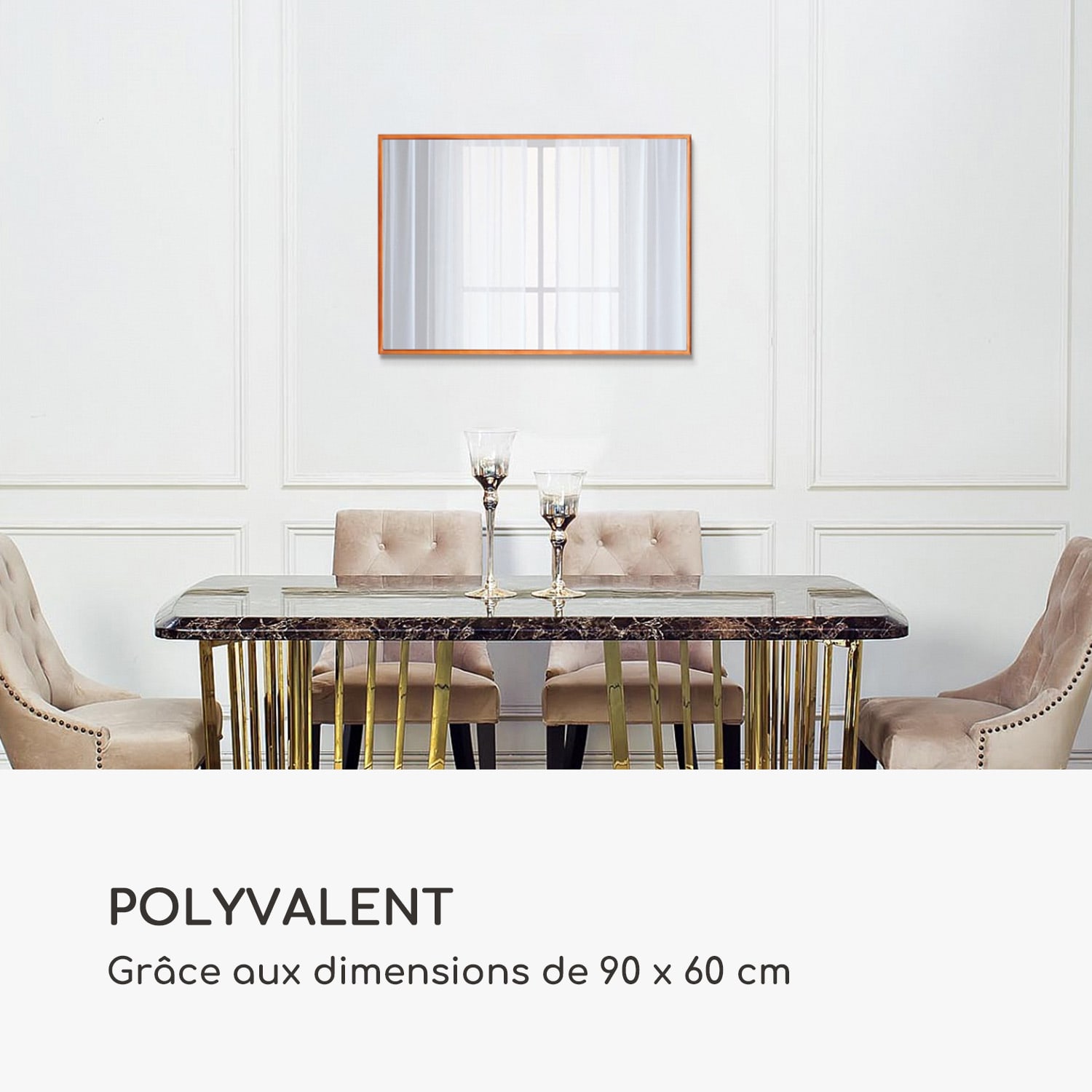 Croxley miroir mural cadre métallique rectangulaire 90 x 60 cm  Doré Rose