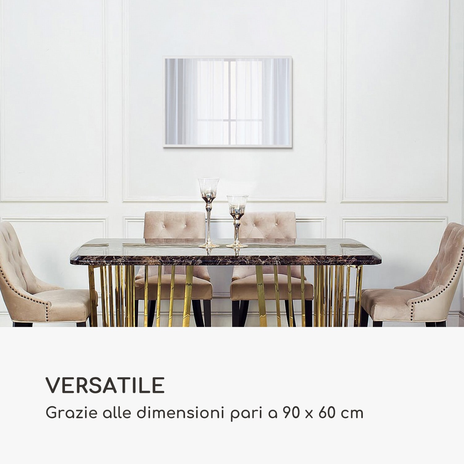 Croxley specchio da parete, cornice di metallo, rettangolare, 90 x 60 cm  