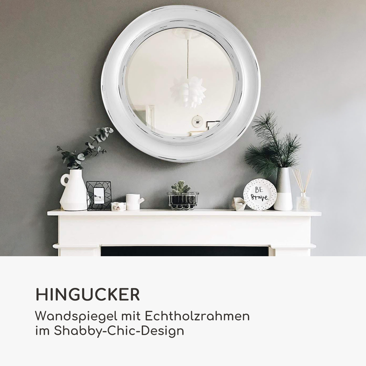 London Wandspiegel Echtholzrahmen rund Ø 66 cm