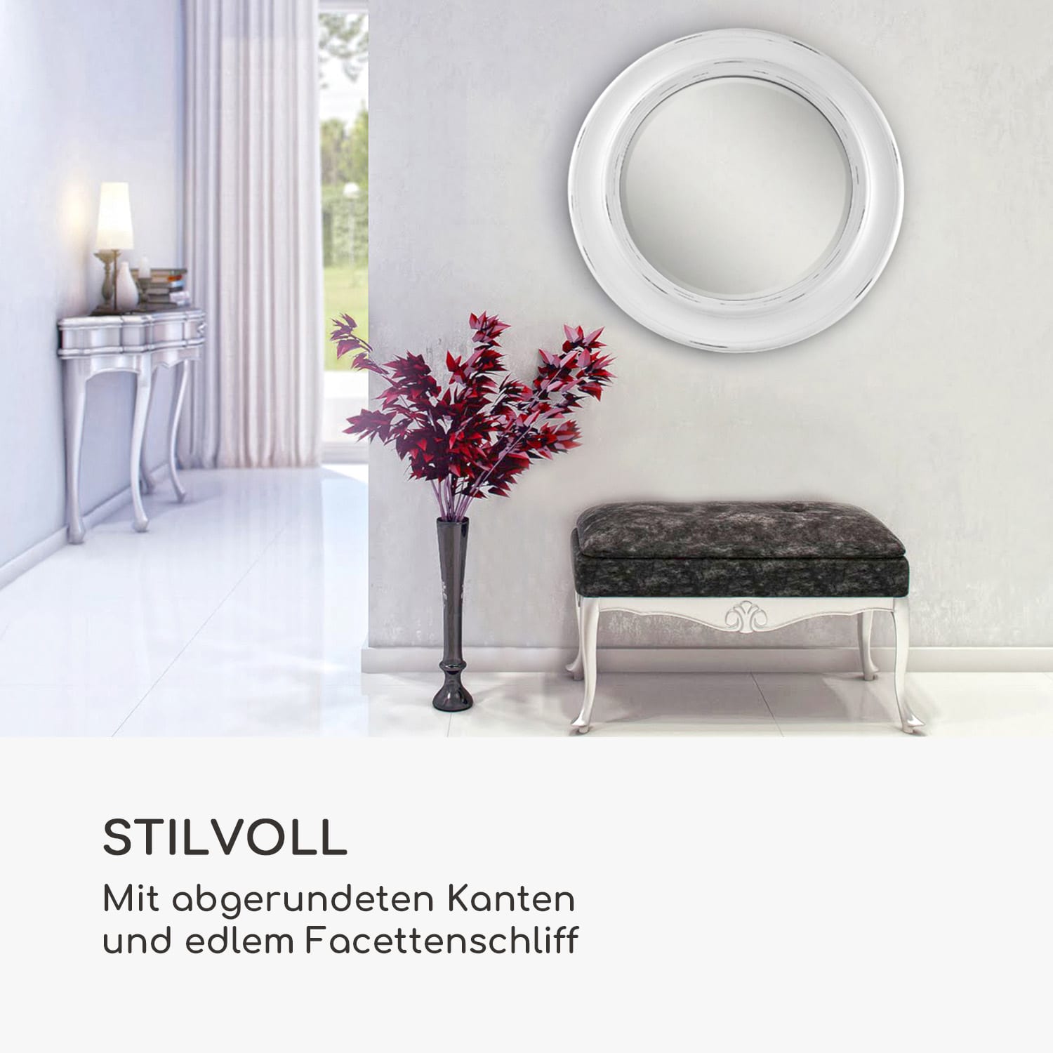 London Wandspiegel Echtholzrahmen rund Ø 66 cm