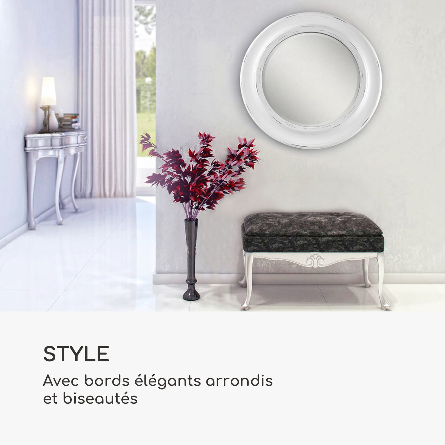 Leeds miroir mural cadre en bois véritable rond Ø 66 cm