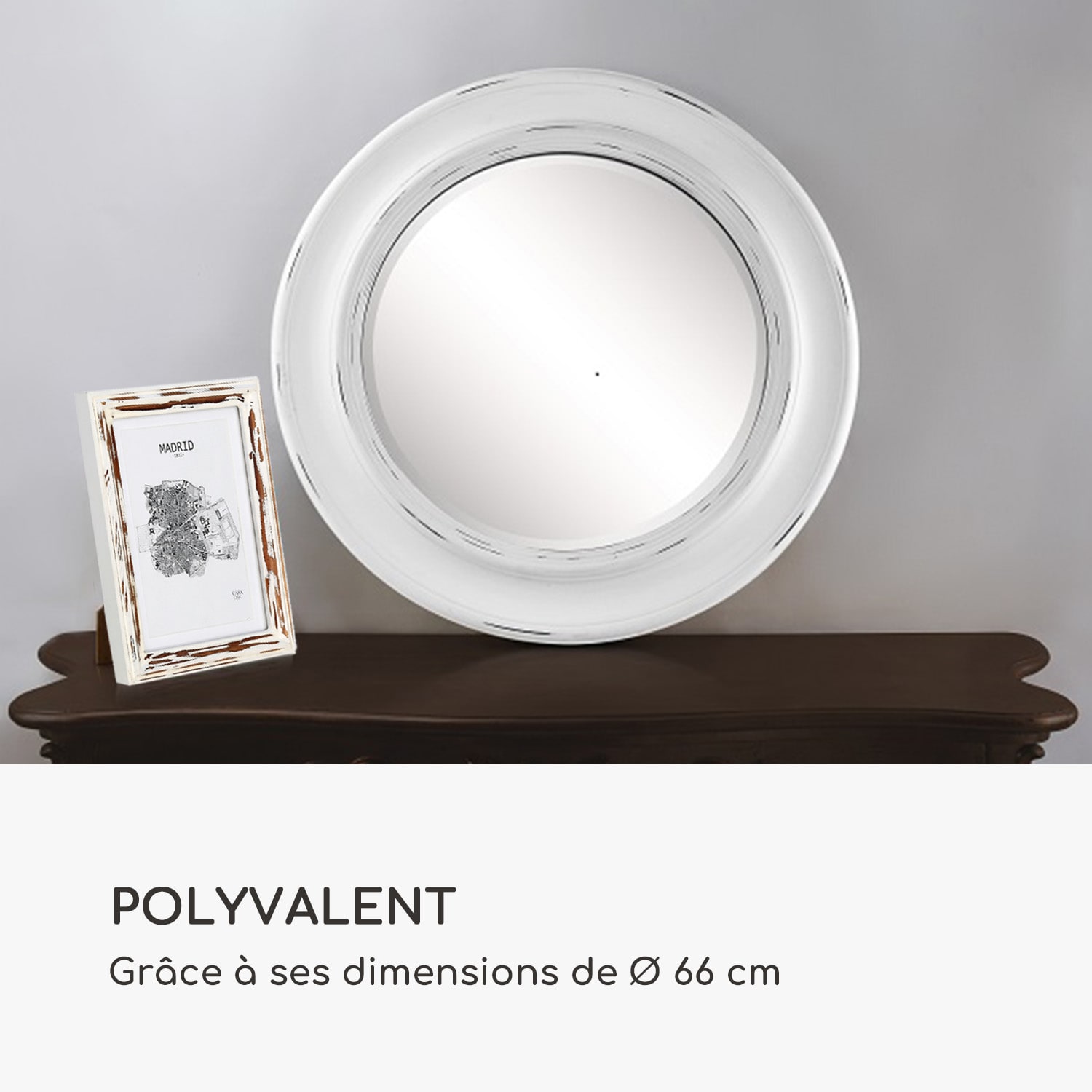 Leeds miroir mural cadre en bois véritable rond Ø 66 cm