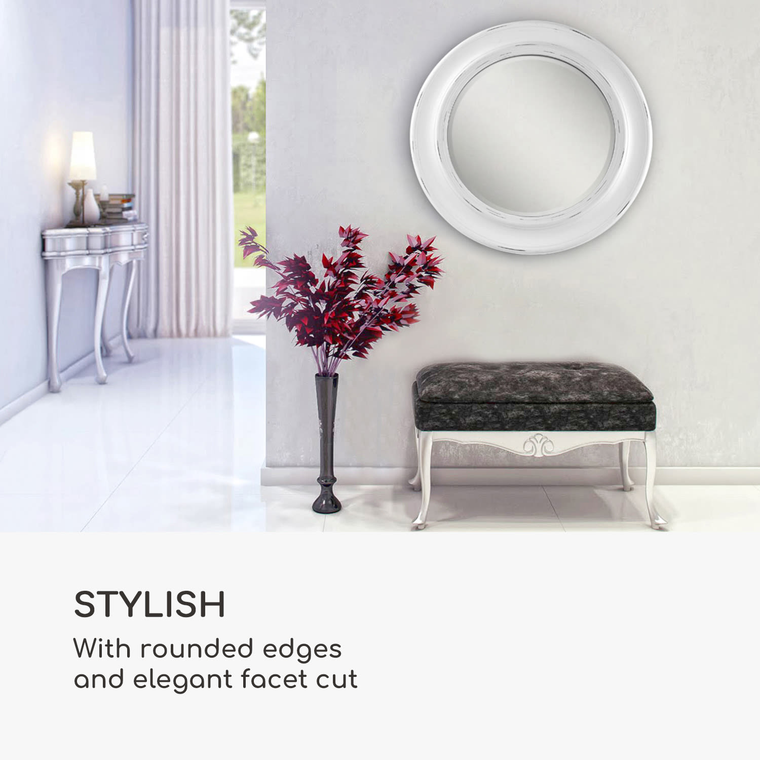 London, zidno ogledalo, okvir od pravog drva, okruglo, Ø 66 cm