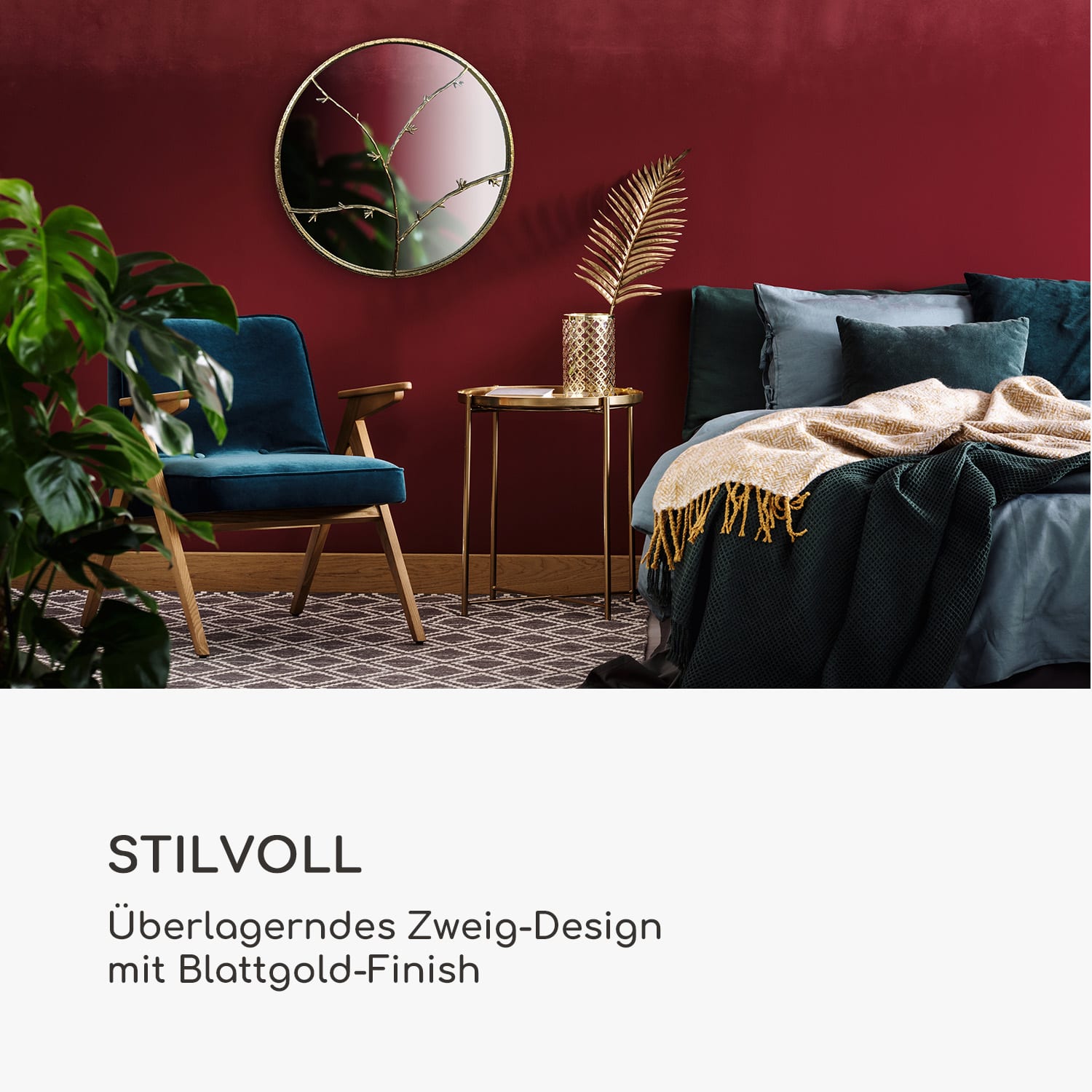 Berkeley Wandspiegel Metallrahmen rund  Ø 80 cm   Zweig-Design Gold