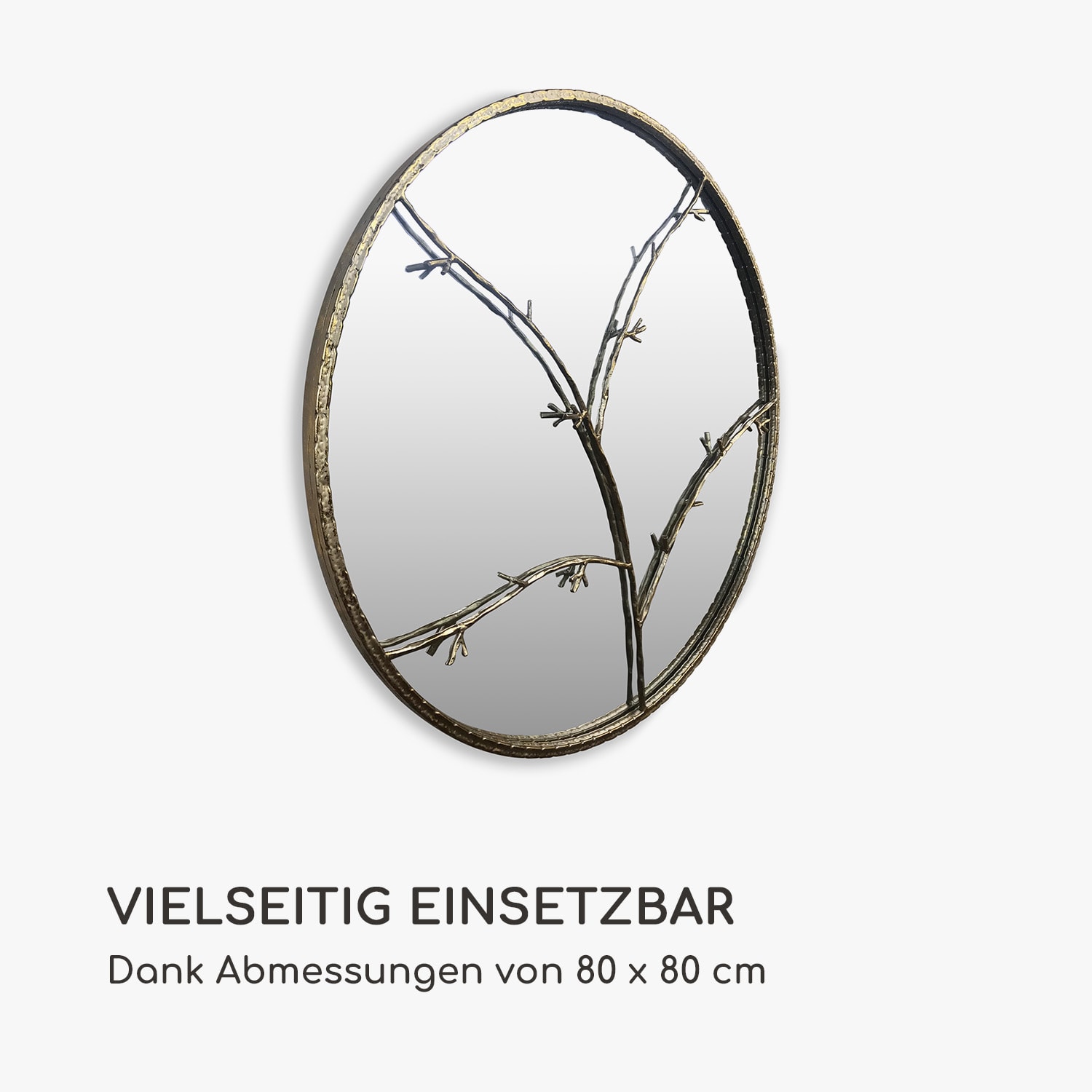 Berkeley Wandspiegel Metallrahmen rund  Ø 80 cm   Zweig-Design Gold