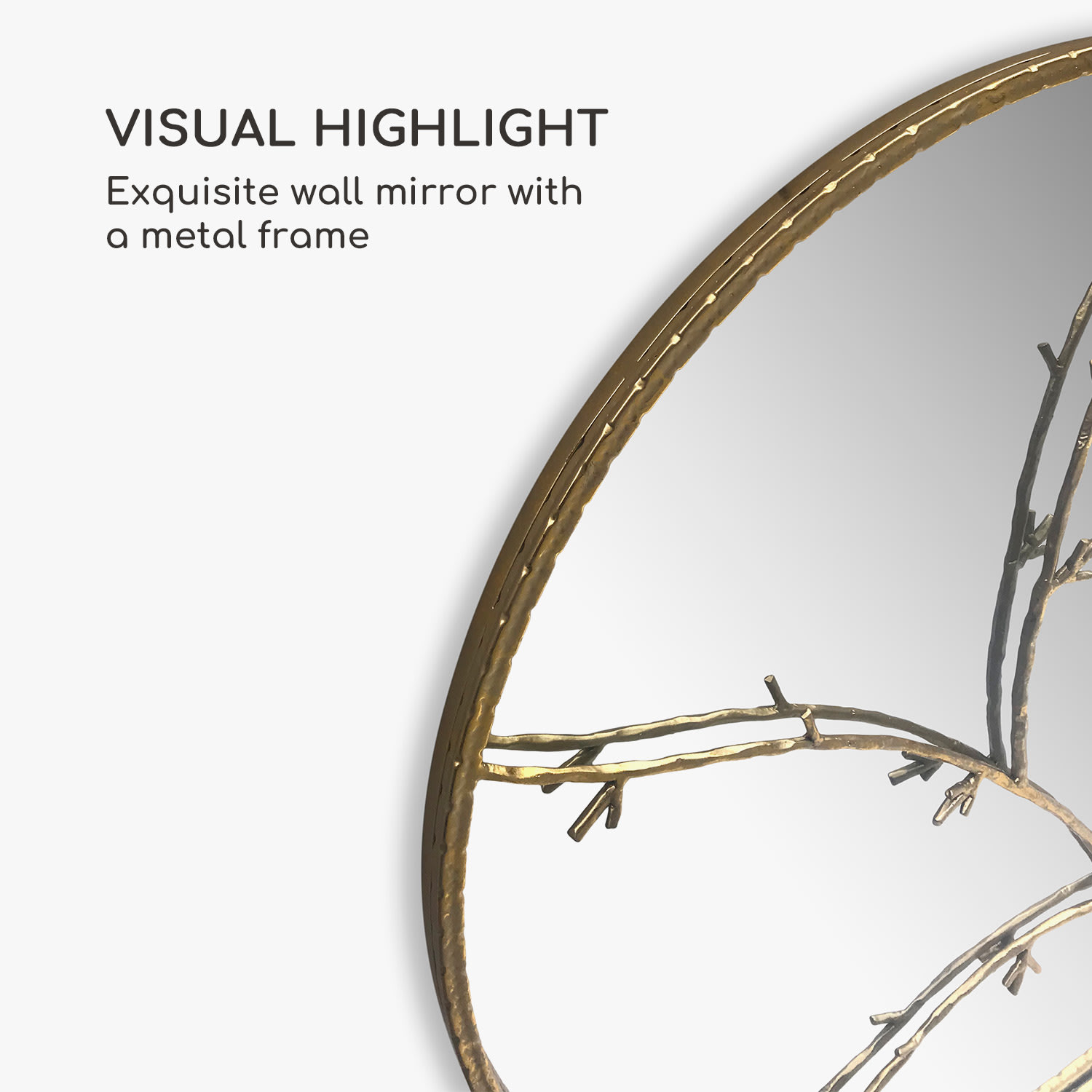 Berkeley Стенно огледало с метална рамка, кръгло Ø 80 см Дизайн на клон Злато