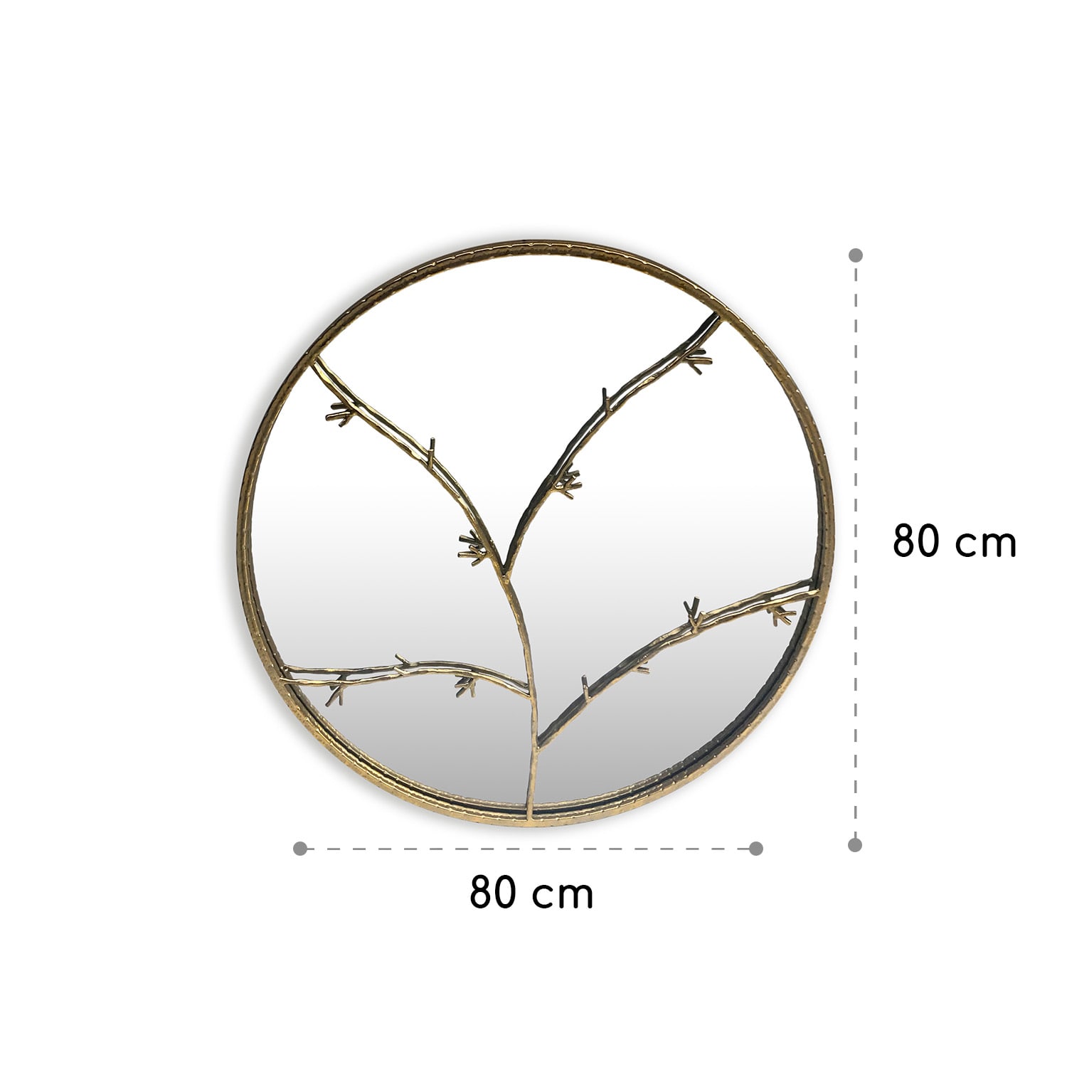 Berkeley Wandspiegel Metallrahmen rund  Ø 80 cm   Zweig-Design Gold