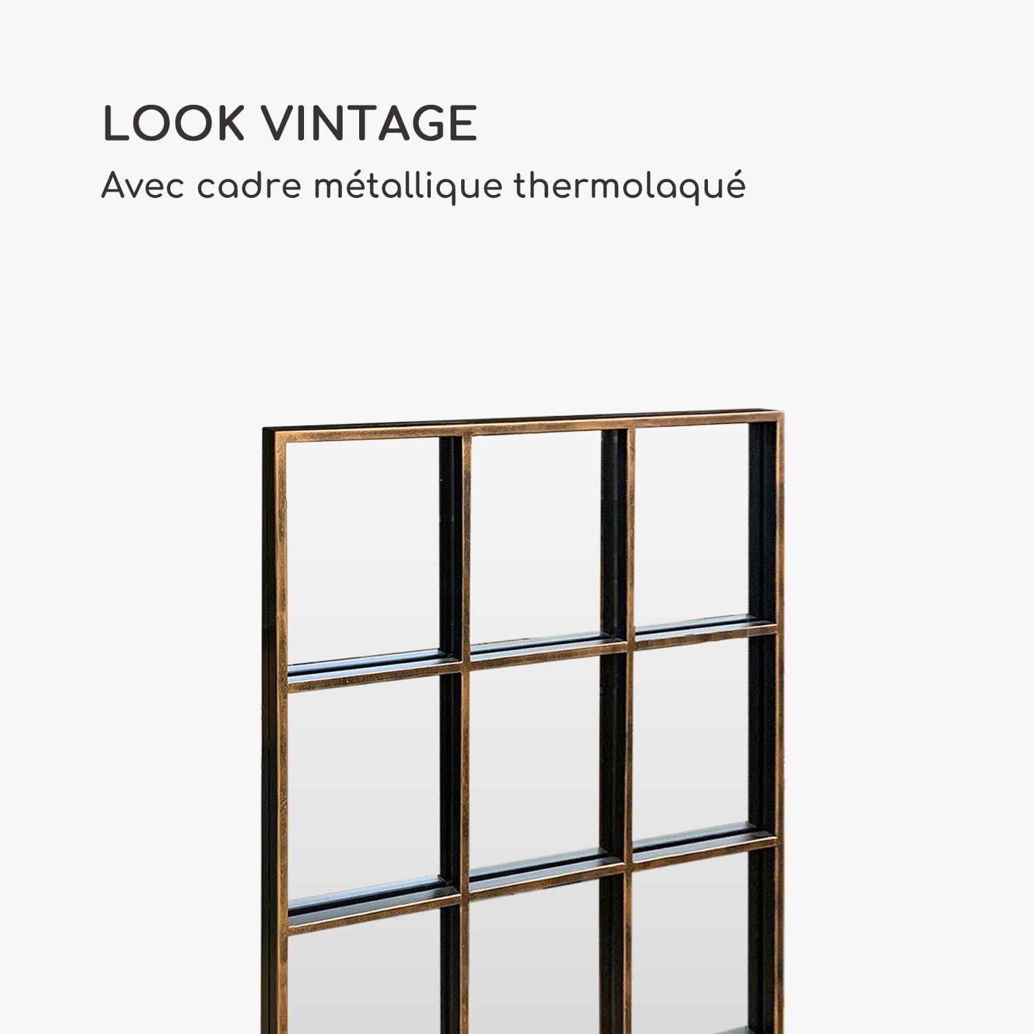 Soho Miroir fenêtre cadre métallique rectangulaire 90 x 60 cm Vintage  Noir