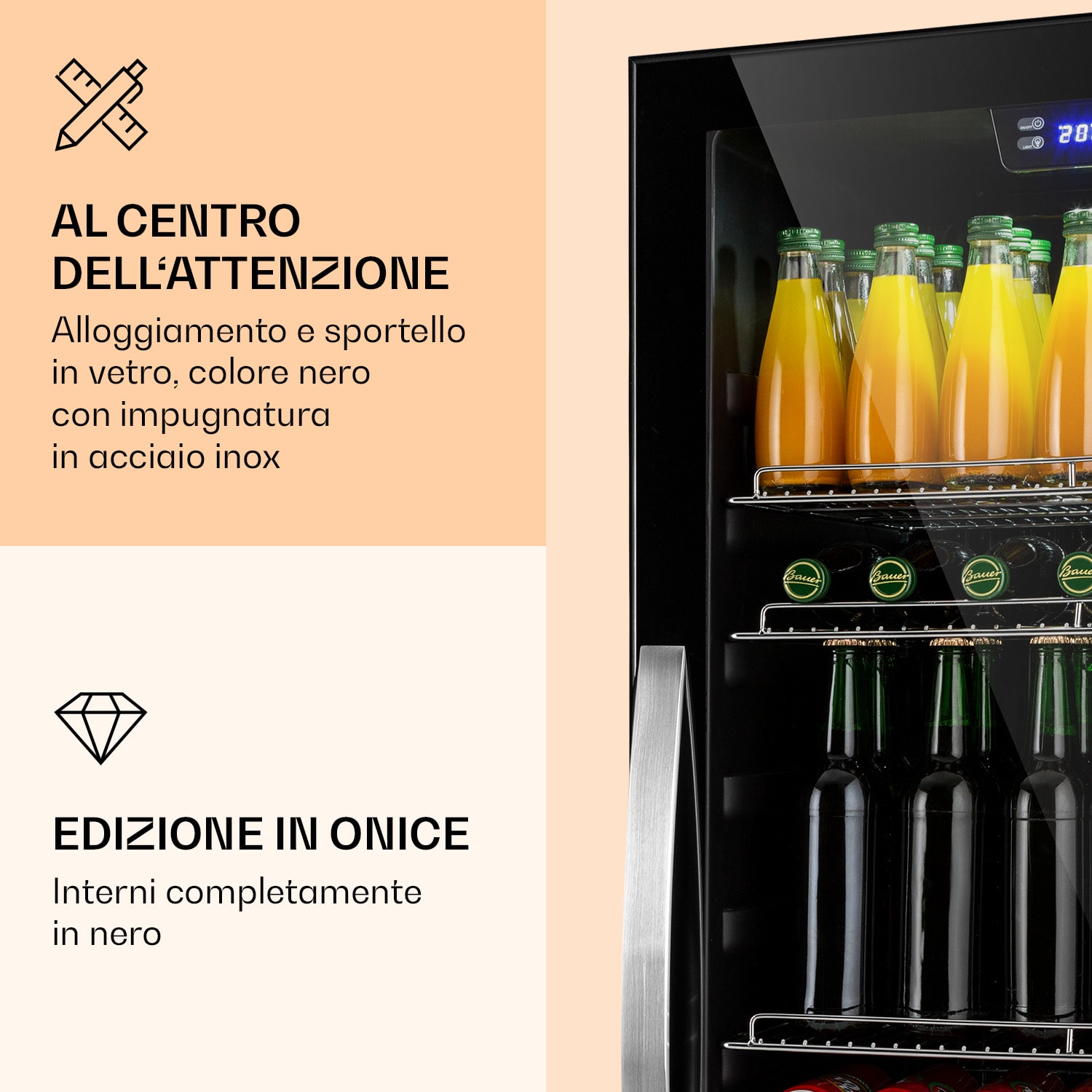 Beersafe 7XL - Frigorifero, 242 litri, 5 ripiani, sportello panoramico in vetro, acciaio inox 