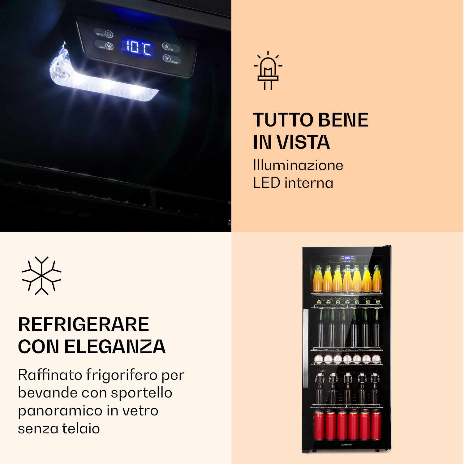 Beersafe 7XL - Frigorifero, 242 litri, 5 ripiani, sportello panoramico in vetro, acciaio inox 