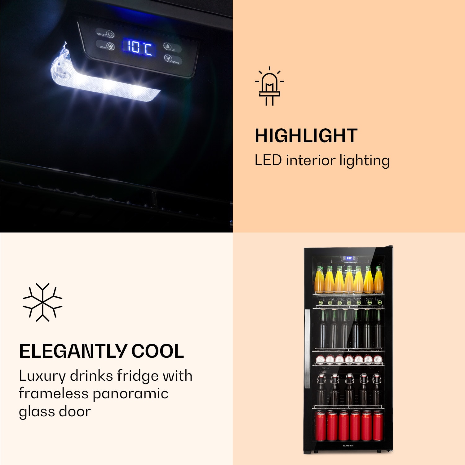 Beersafe 7XL, lednice, 242 l, 5 polic, panoramatické skleněné dveře, nerezová ocel