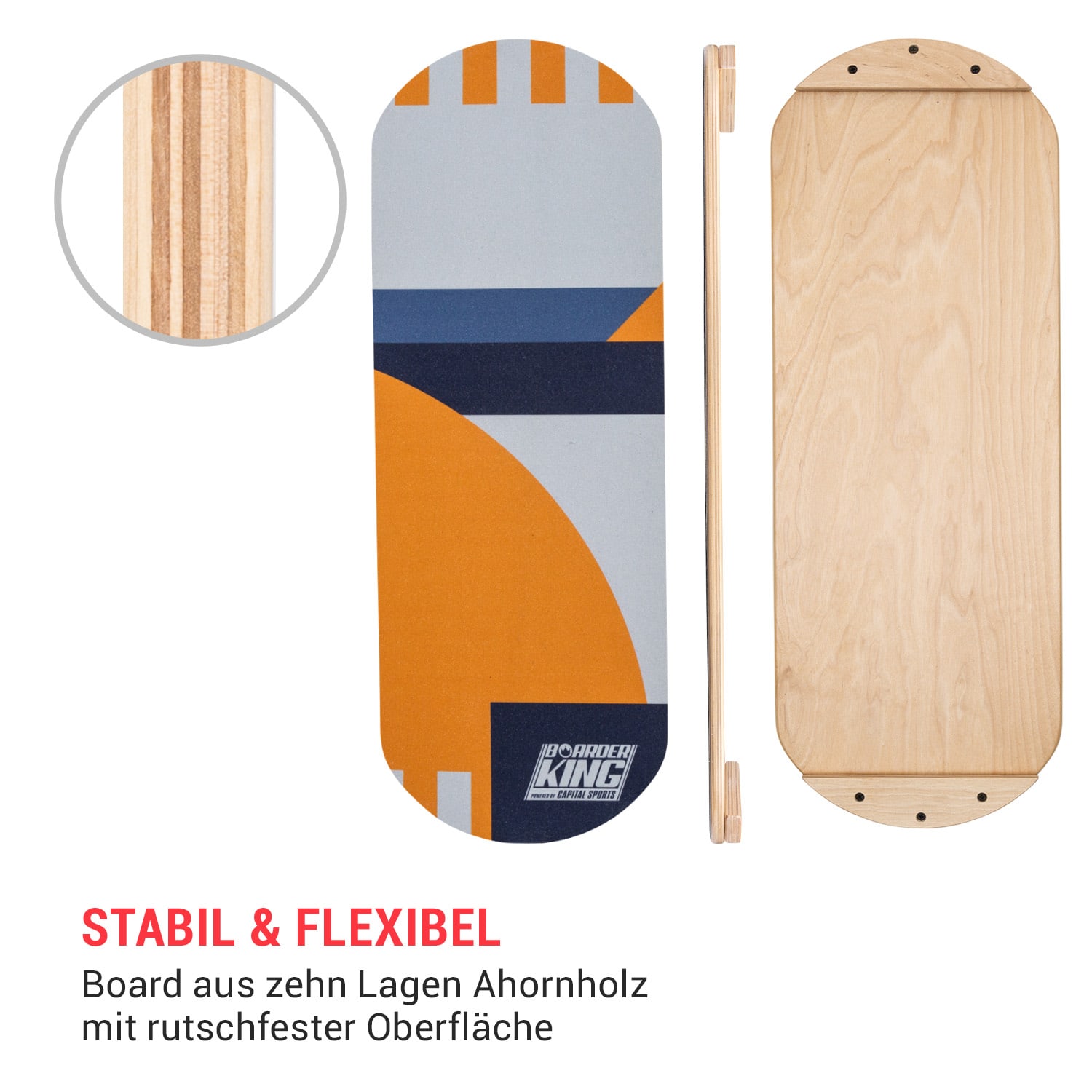 Indoorboard Classic Balance Board + Matte + Rolle Holz / Kork 