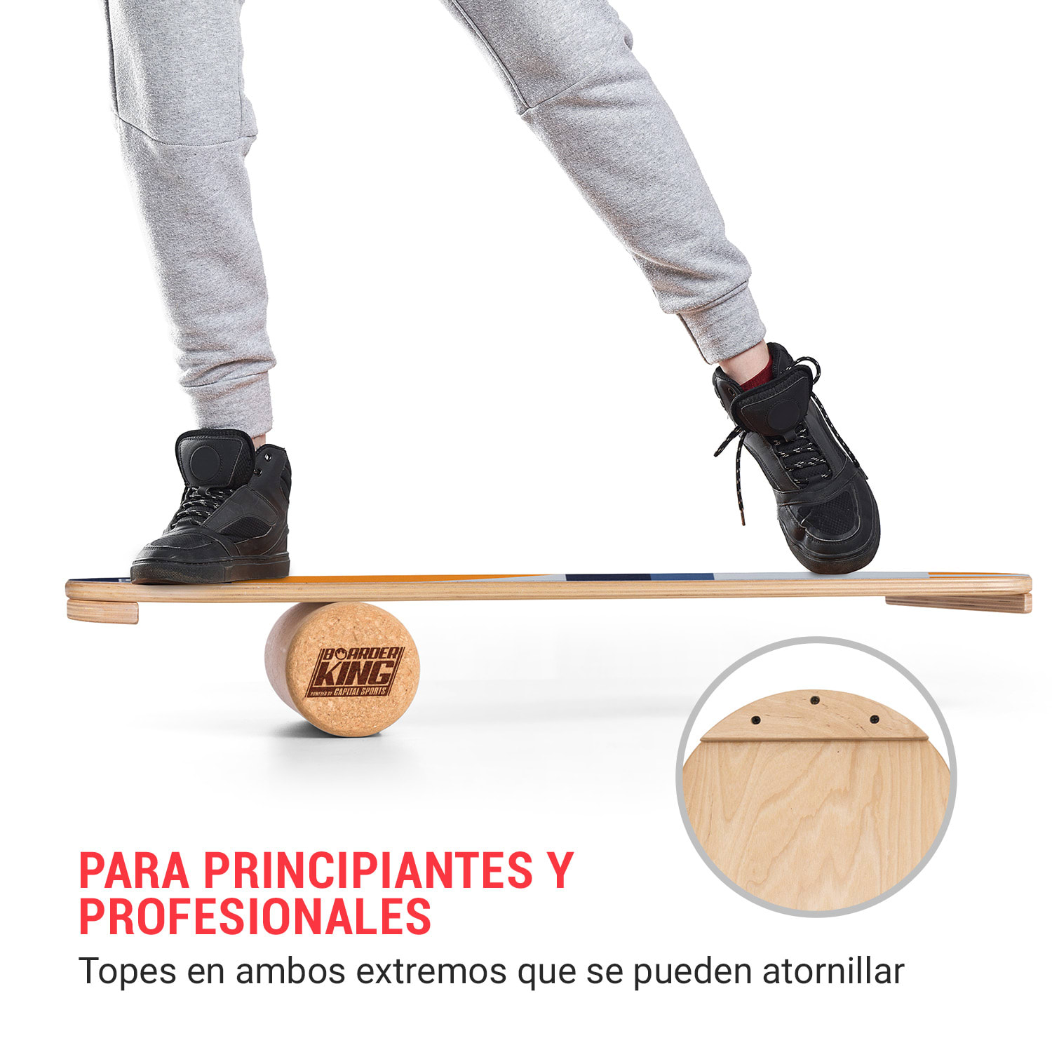 Indoorboard Classic Tabla de equilibro + Esterilla + Rodillo Madera/Corcho Roja 