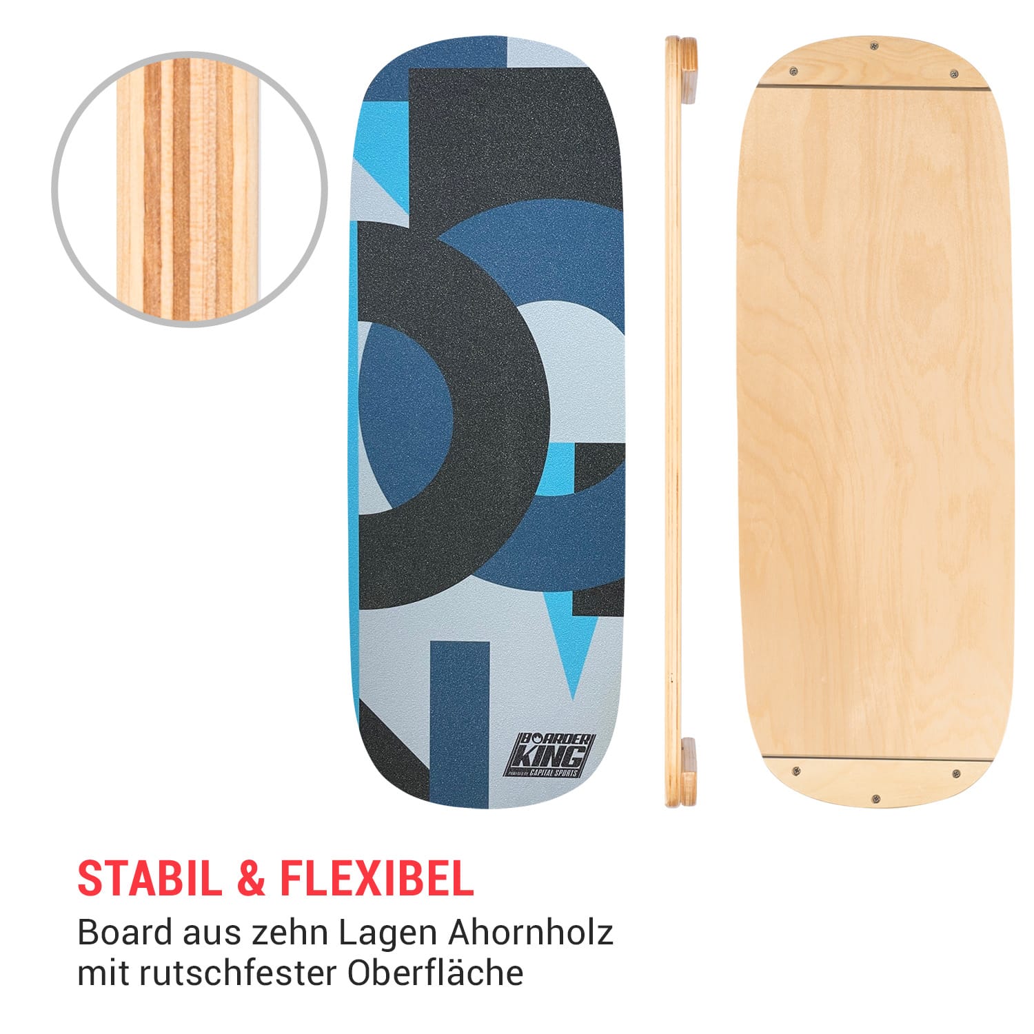 Indoorboard Flow Balance Board + Matte + Rolle Holz / Kork 