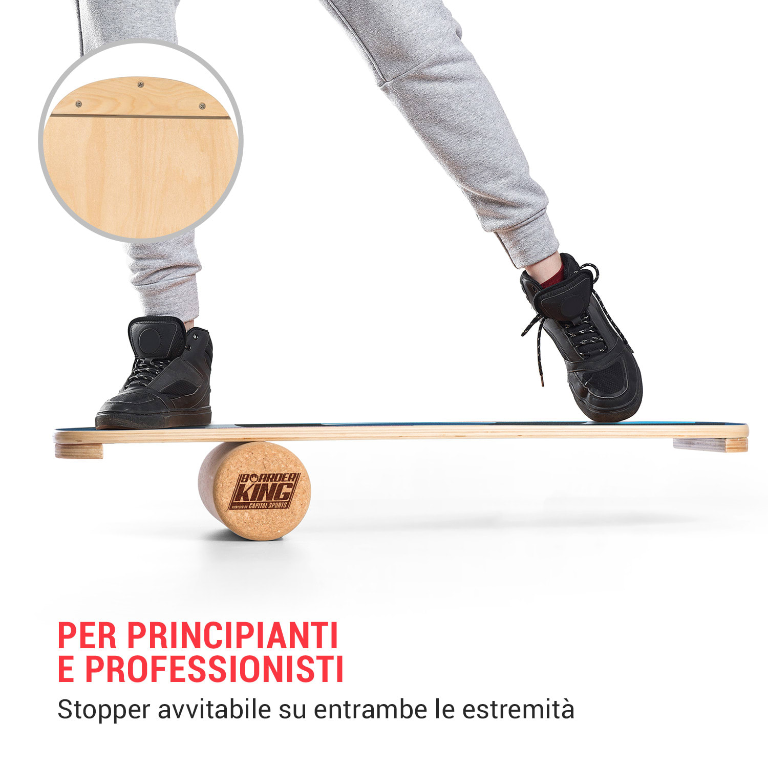 Indoorboard Flow, Balance board + tappetino + rullo, legno/sughero 