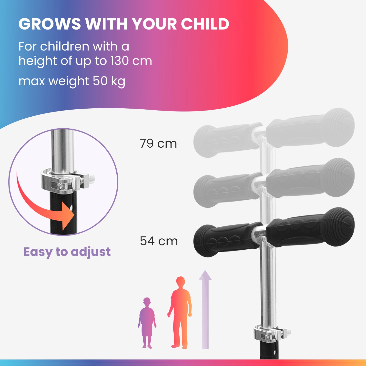 ONE gyermek roller 3-6 éves korig LED kerekek összecsukható 50 kg-ig állítható magasságú normális | Fekete