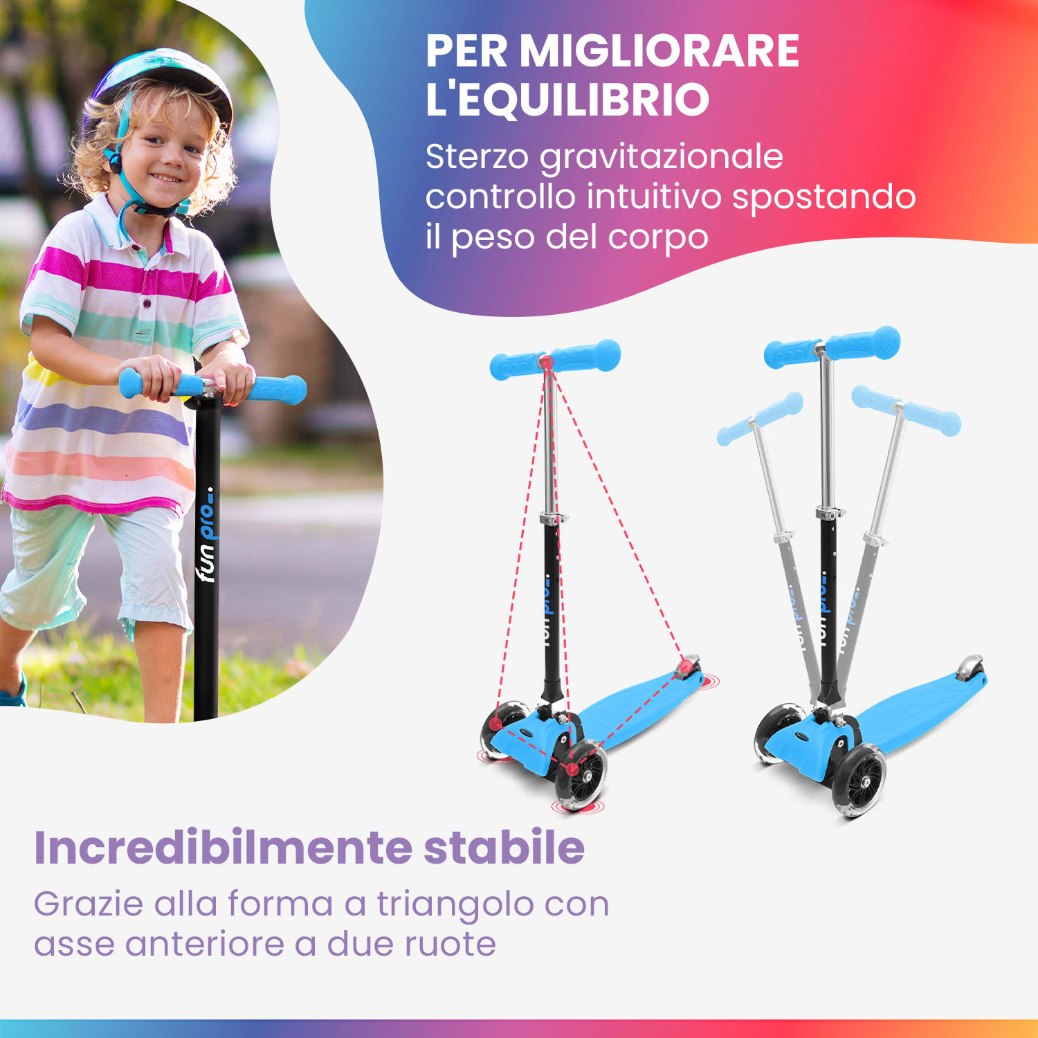 ONE monopattino bambino, 3-6 anni, ruote a LED, fino a 50 kg, pieghevole, regolabile in altezza Normale | Azzurro cielo