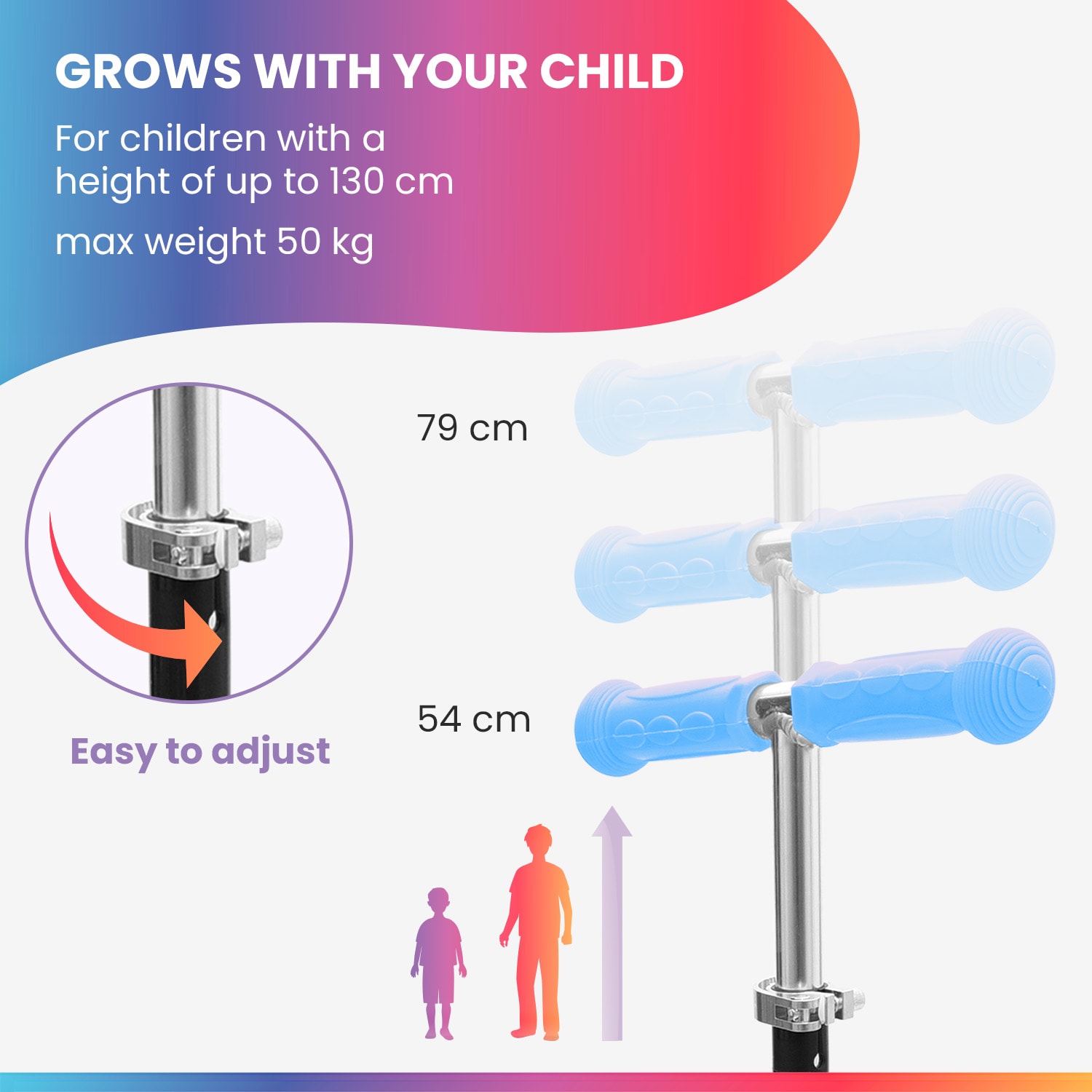 ONE gyermek roller 3-6 éves korig LED kerekek összecsukható 50 kg-ig állítható magasságú normális | Égszínkék