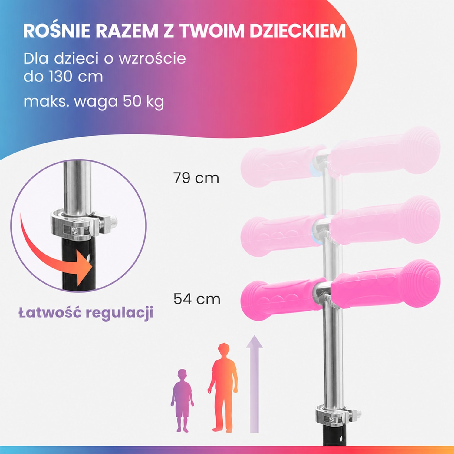 ONE, hulajnoga dla dzieci, 3-6 lat, kółka LED, maks. 50 kg, składana, regulowana wysokość normalny | Cukierkowy róż
