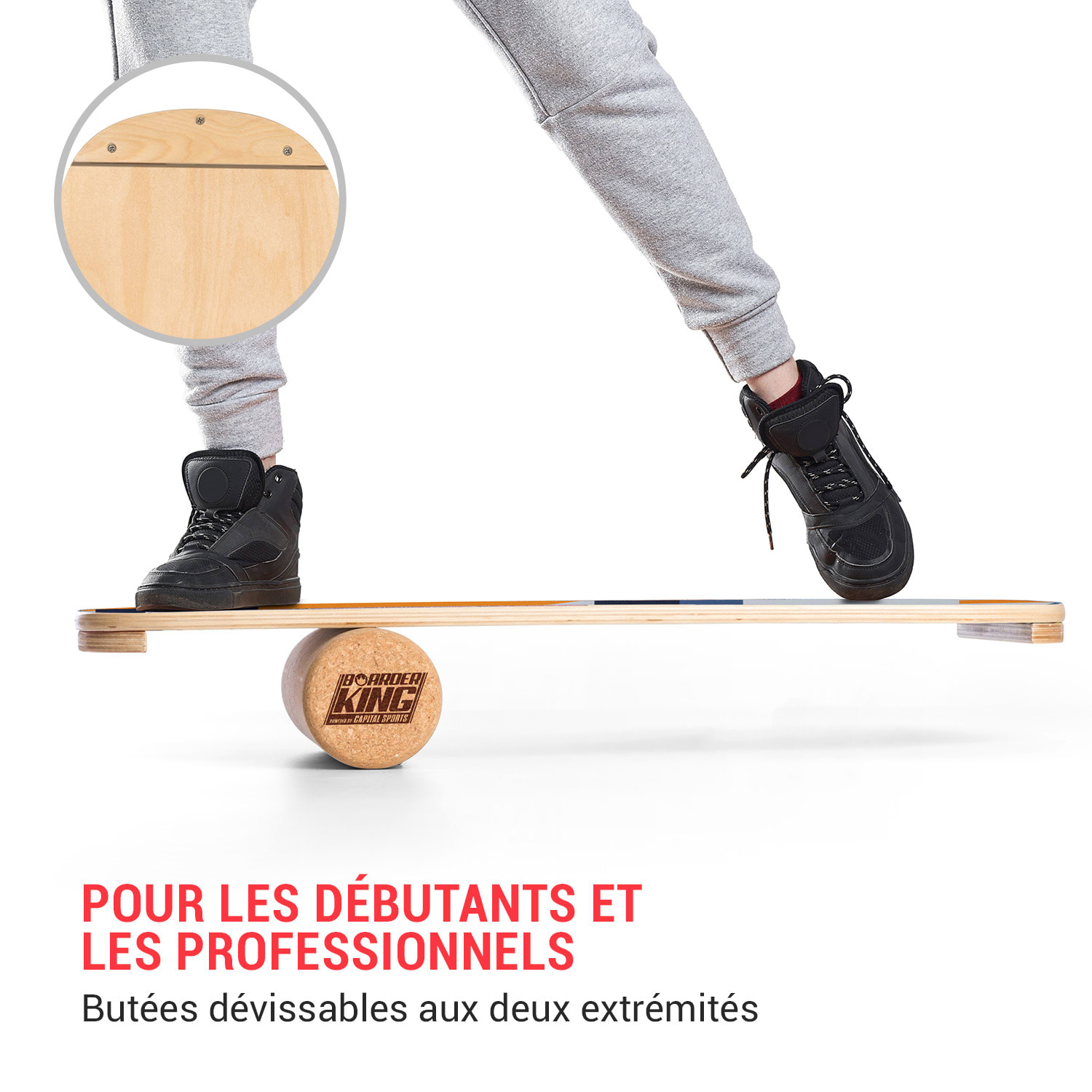 Indoorboard Flow Planche d'équilibre + tapis + rouleau de bois / liège 