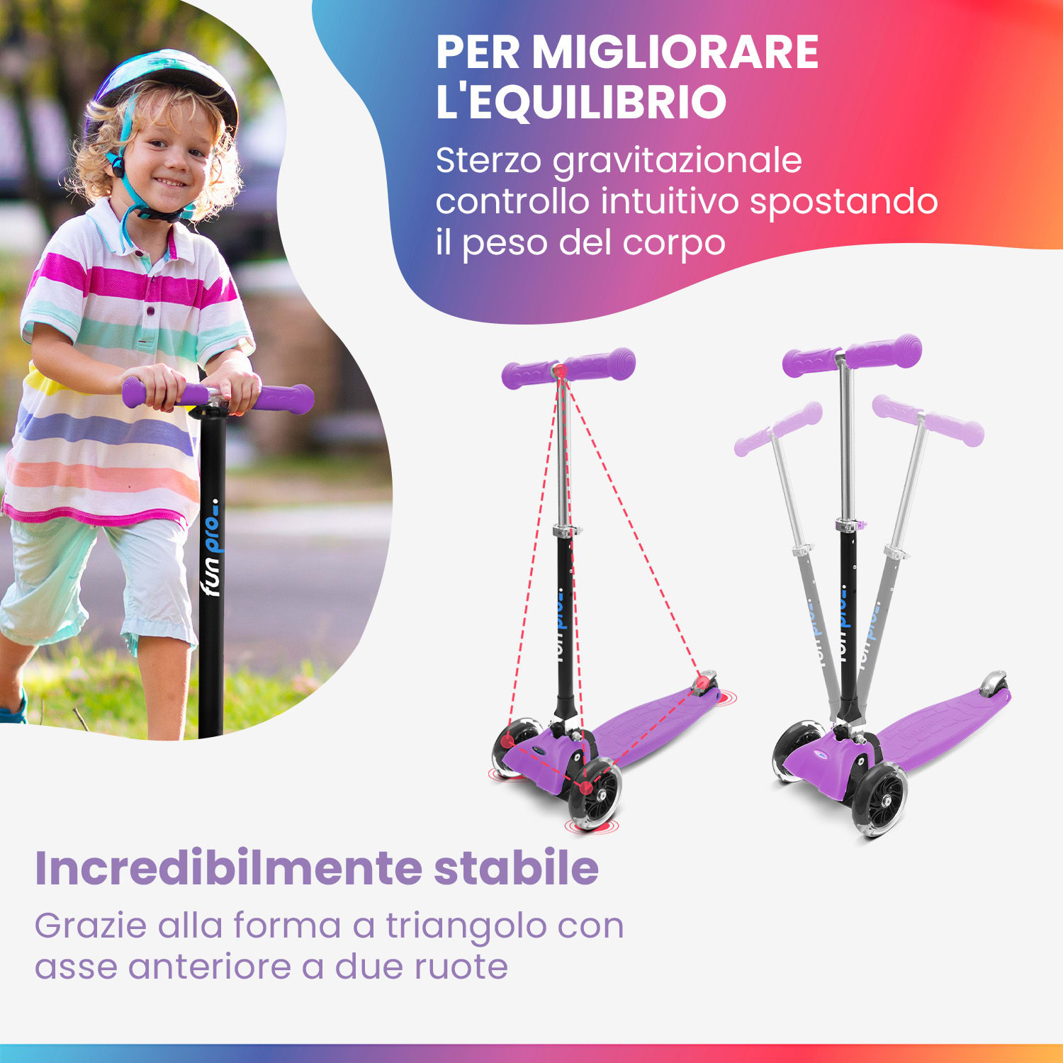 ONE monopattino bambino, 3-6 anni, ruote a LED, fino a 50 kg, pieghevole, regolabile in altezza Normale | Viola chiaro